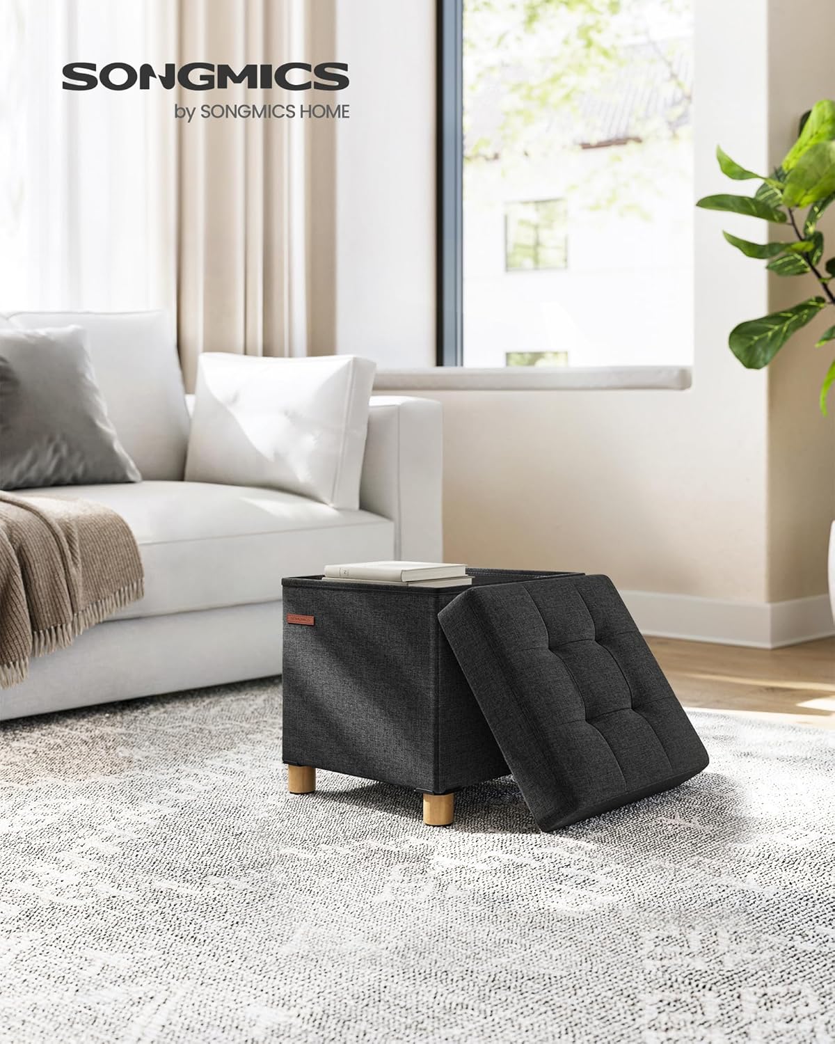 SONGMICS - Tabouret de rangement pliable 38x38x40cm, 300kg, noir, LSF014B11