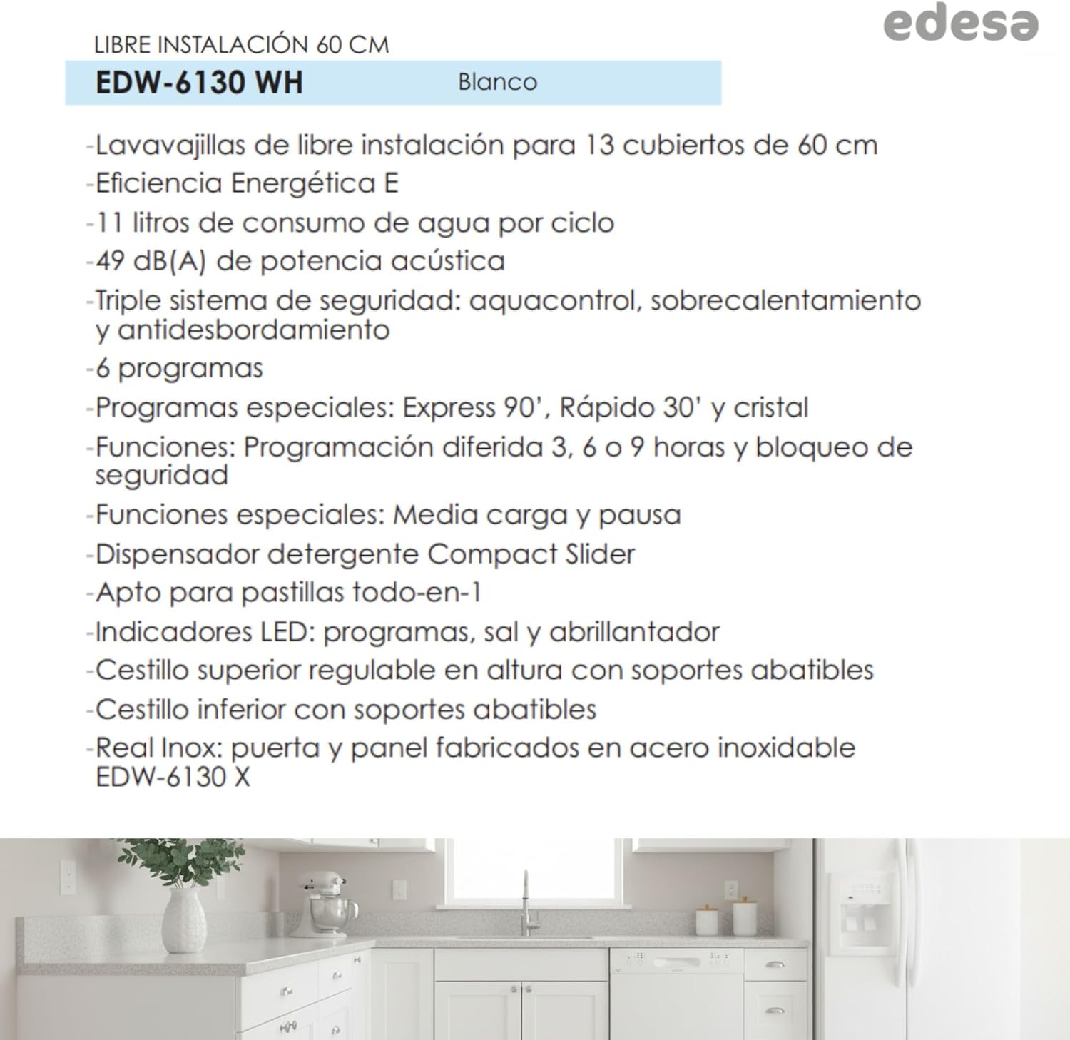 Edesa - 60 cm - 6 programmes, blanc