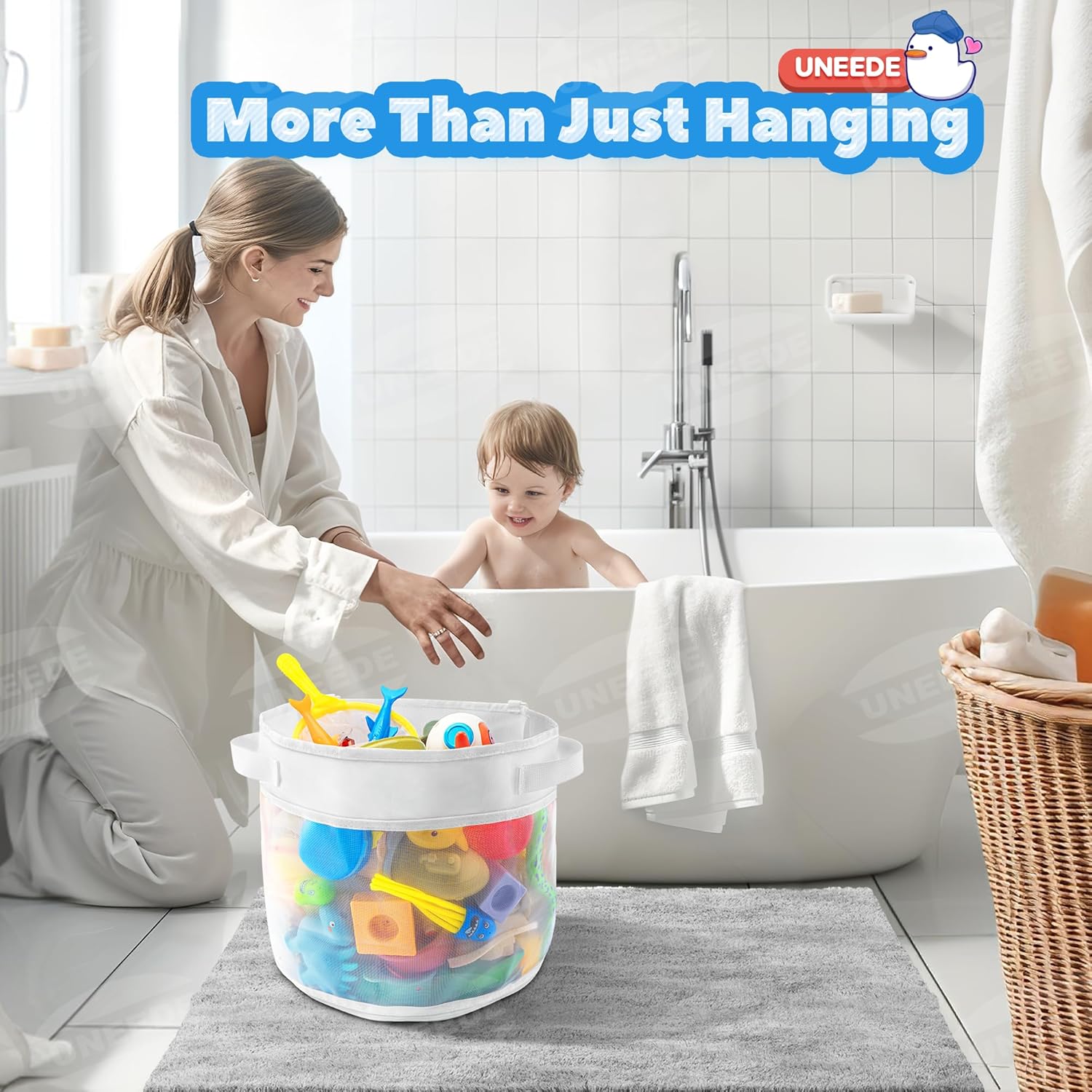 Rangement Jouets Bain bébé - filet organisateur, 4 crochets, grande capacité