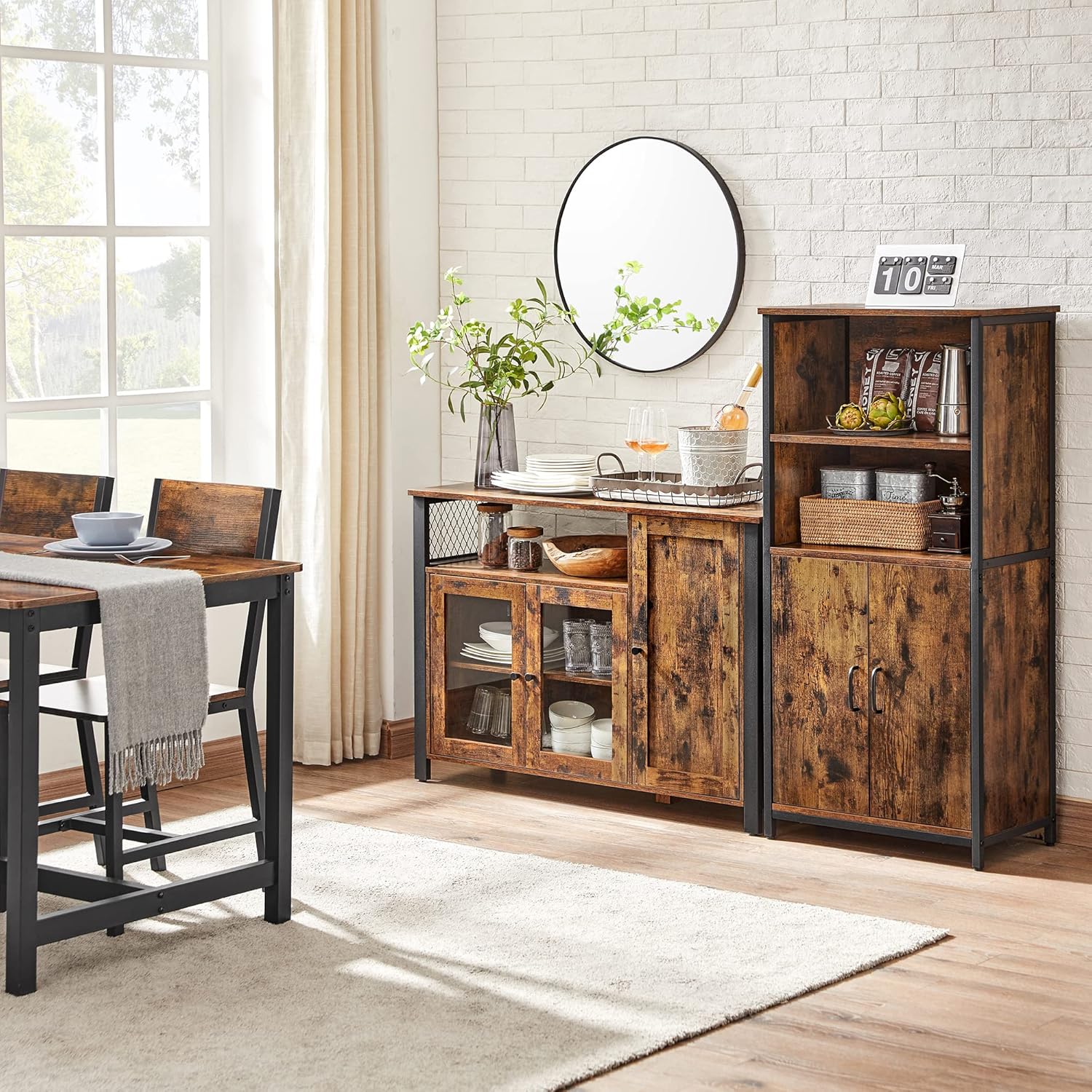 VASAGLE - Buffet de rangement rustique, 110x33x75 cm, 3 portes, LSC096B01