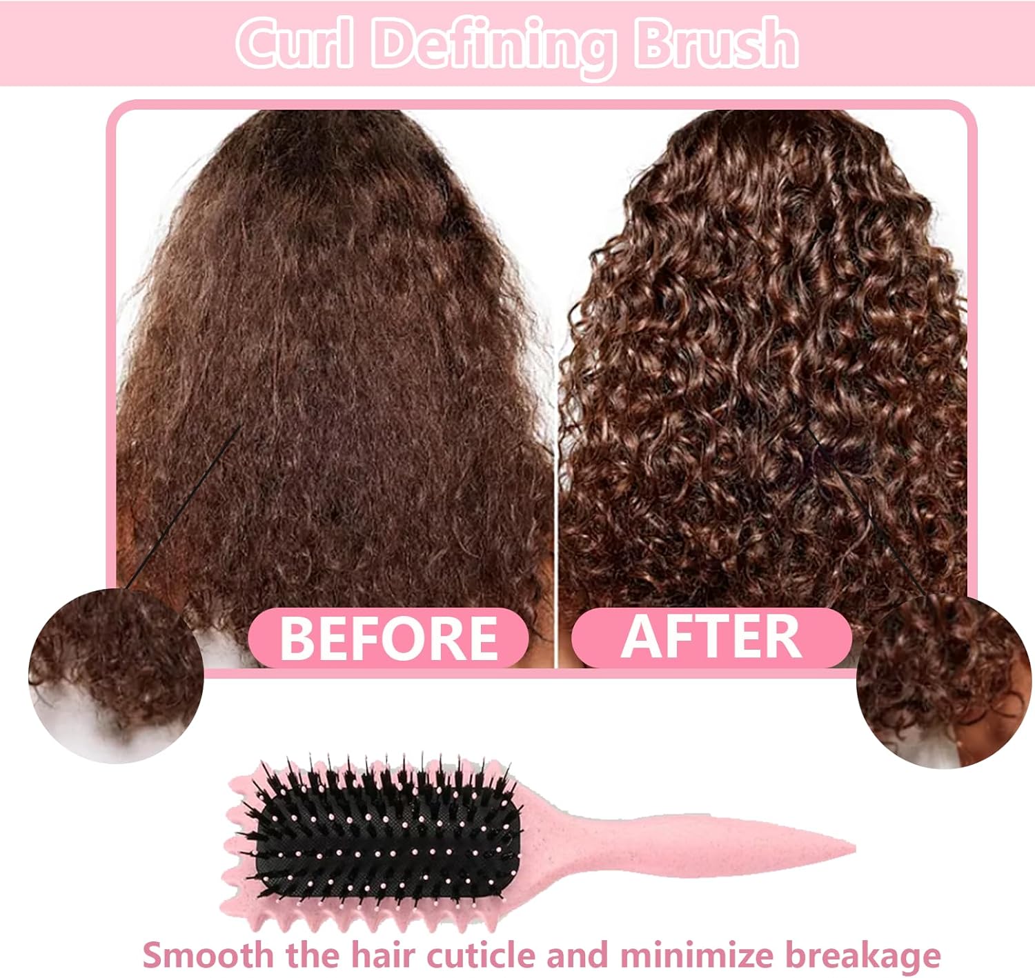Brosse coiffante - boucleur 24cm - fixation boucles, anti-frisottis, rose