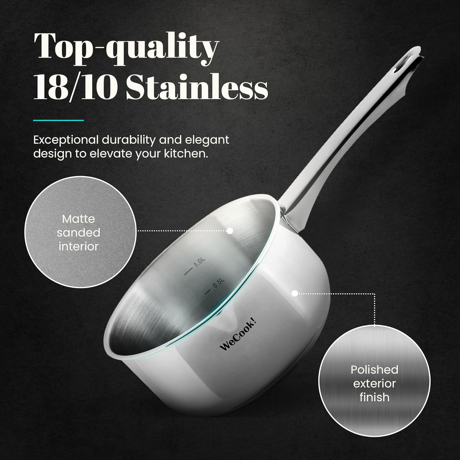 Wecook - casserole inox 18/10, 20 cm, 2,7L, bec verseur, induction