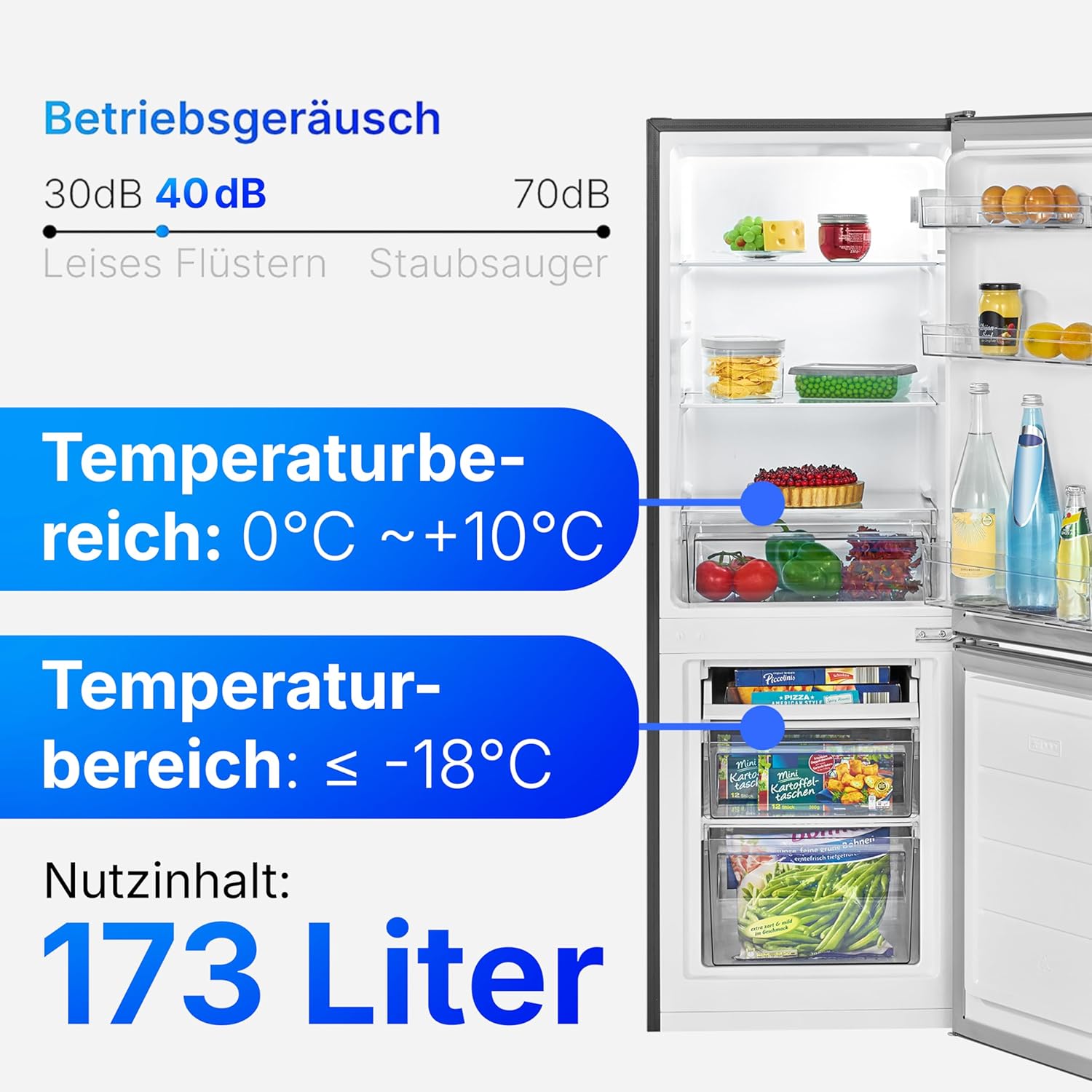 Bomann - réfrigérateur combiné inox 142,5x49,5x56 cm - 173L, LED, alarme, économie KG7359