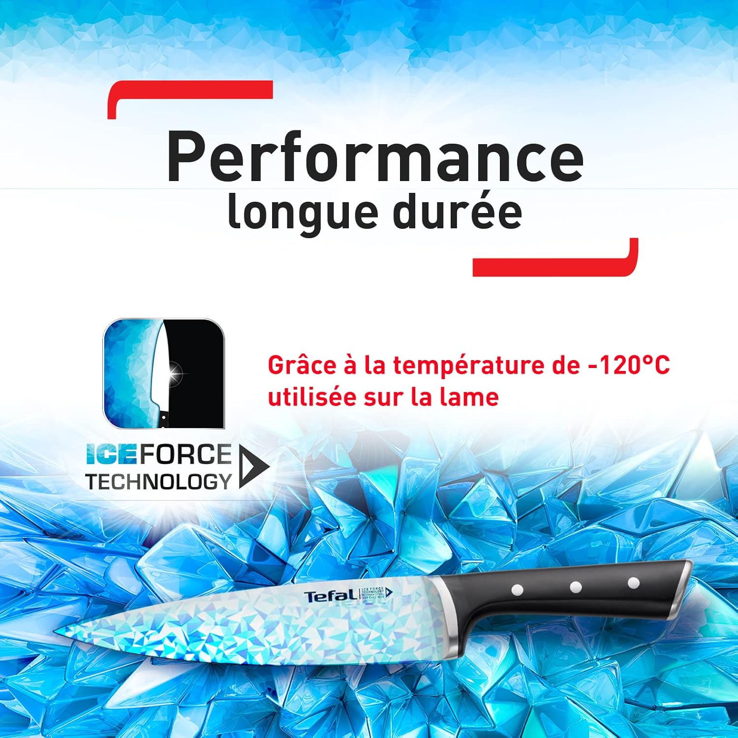 Tefal - Ice Force Santoku 18,5 cm - inox allemand, coupe durable - K2320614