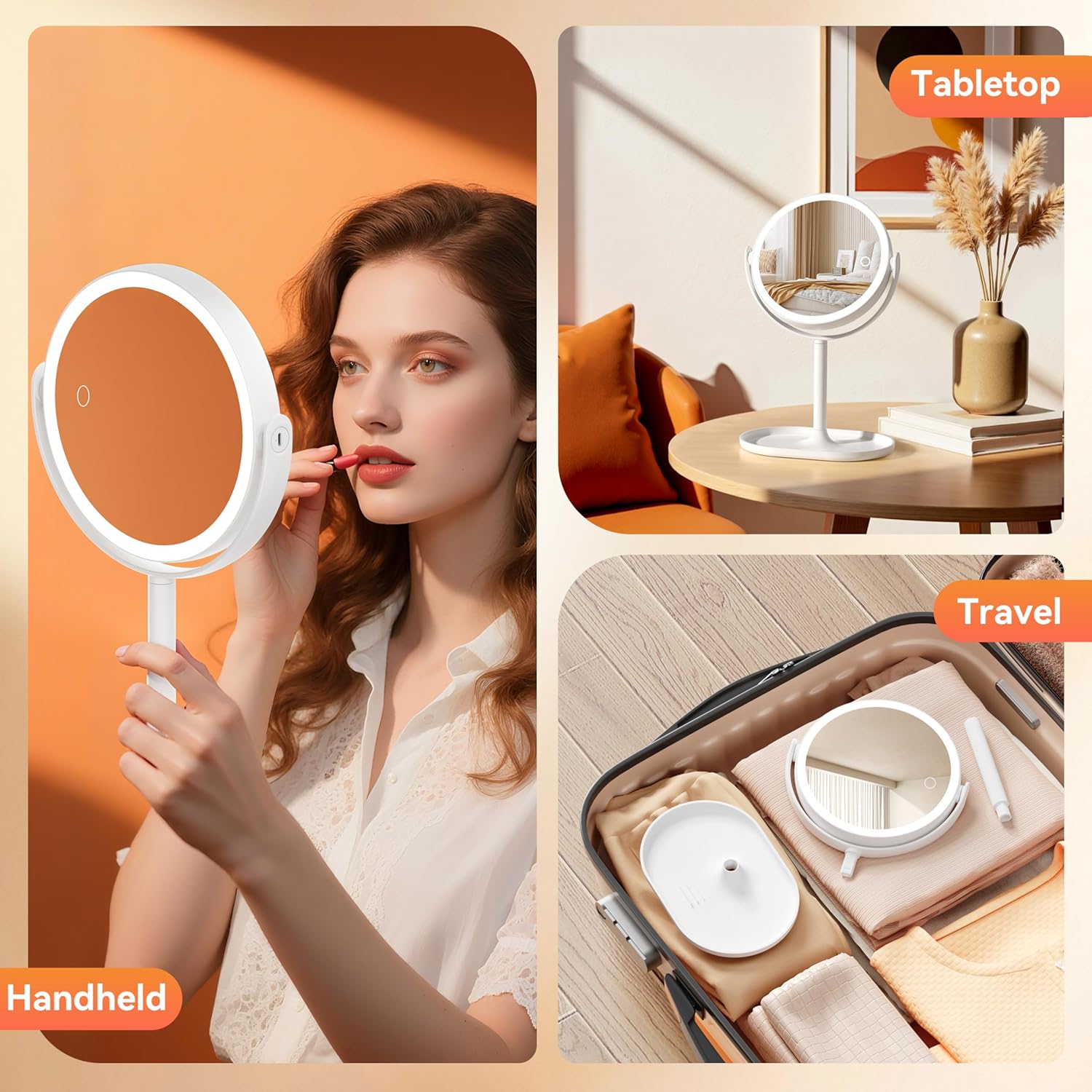 Auxmir - miroir maquillage LED, 30X/1X, 3 couleurs, tactile, 360°