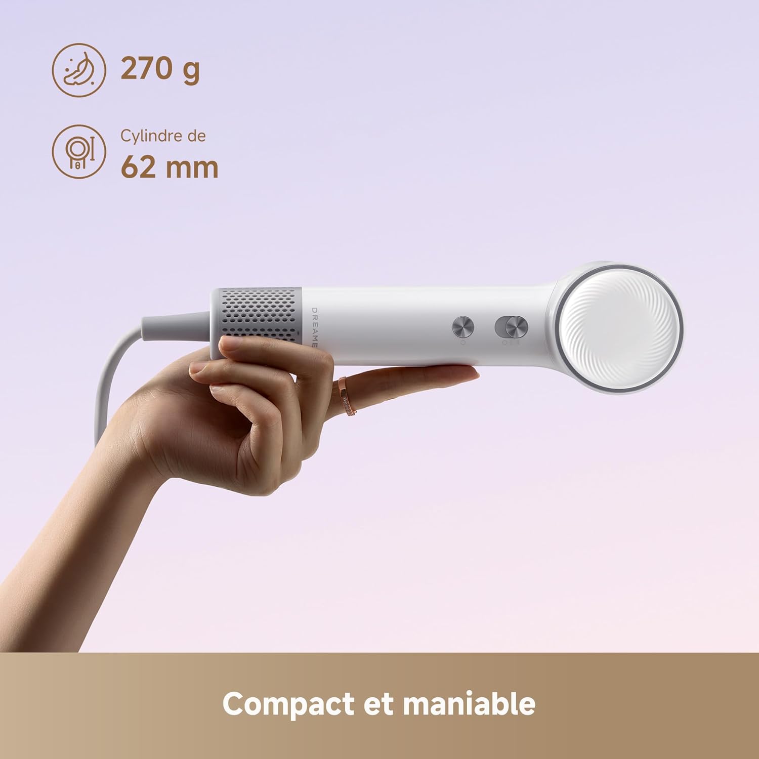 Dreame - Mini Sèche-Cheveux - 270g - Moteur 100000 tr/min, ions, 5 modes