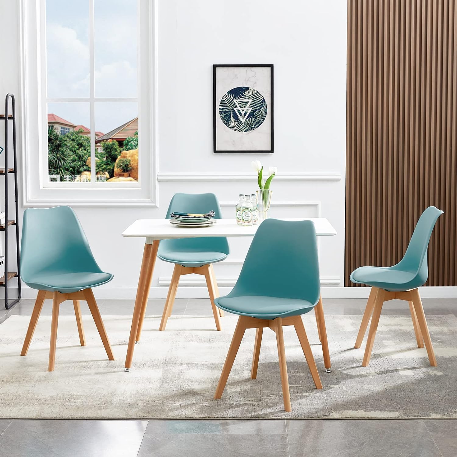EGGREE - Lot de 8 chaises Scandinaves - pieds hêtre - rembourrées, Morandi clair
