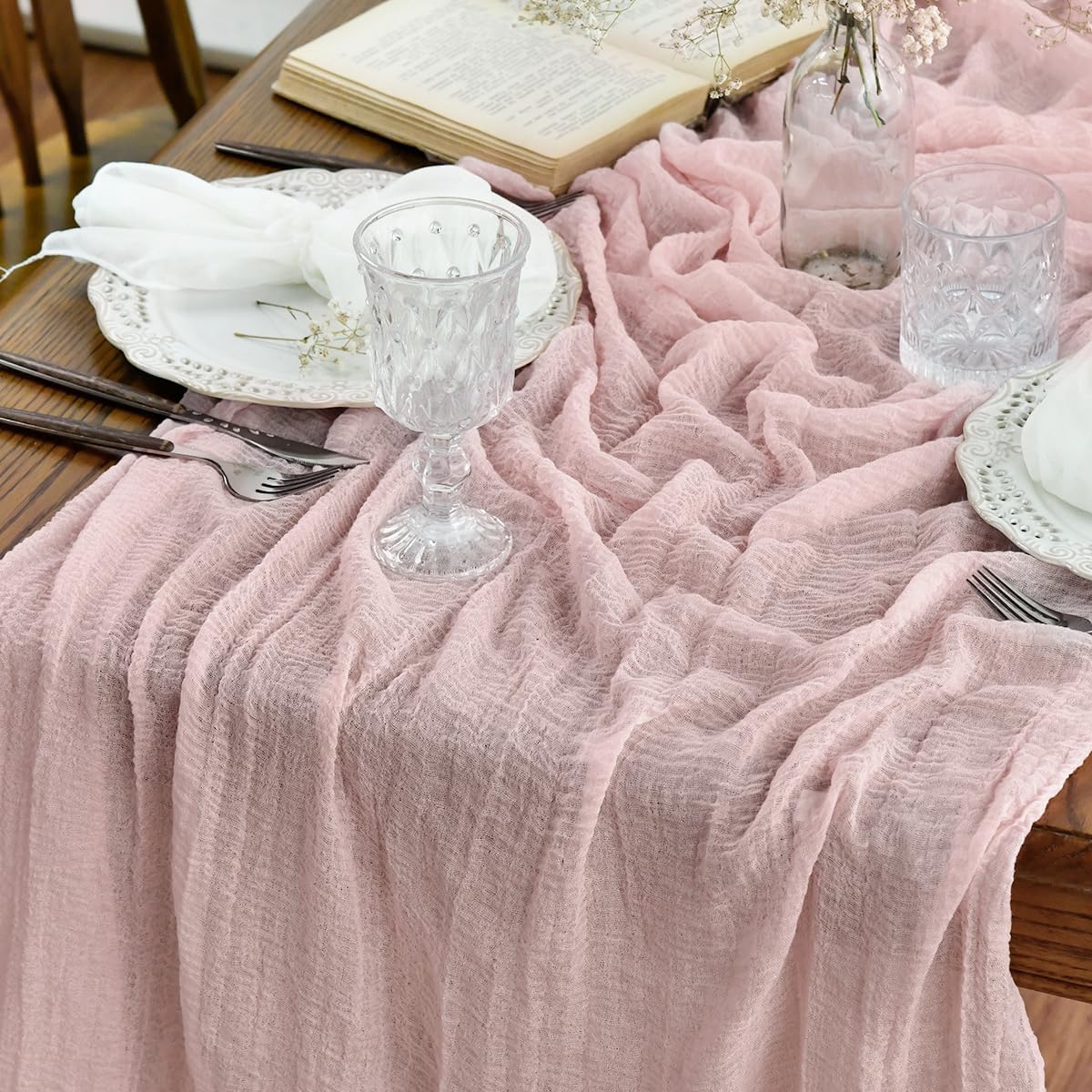 Artoid Mode - Chemin de Table Gaze Mousseline - 300 cm - Rose bohême, déco mariage/anniversaire