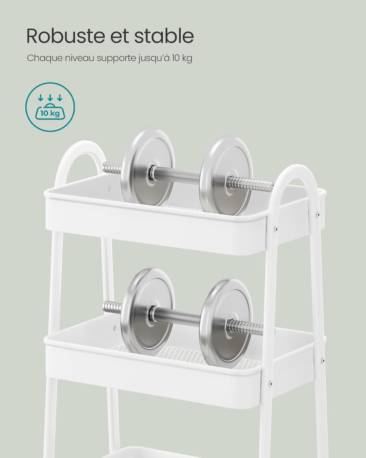 SONGMICS - chariot à 3 niveaux, métal, poignées, freins, facile à monter, BSC068W01