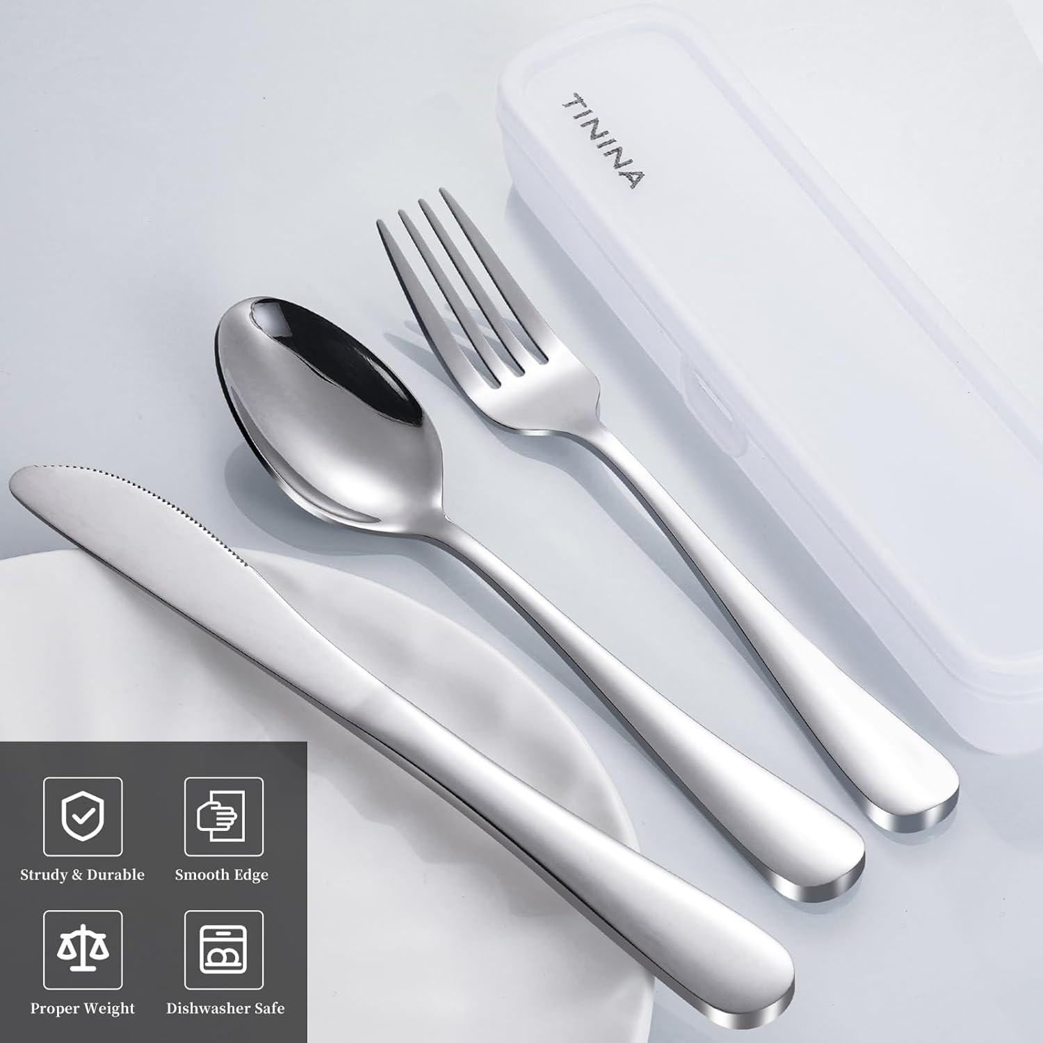 Couverts de camping - inox - étui renforcé, lavable, portatif