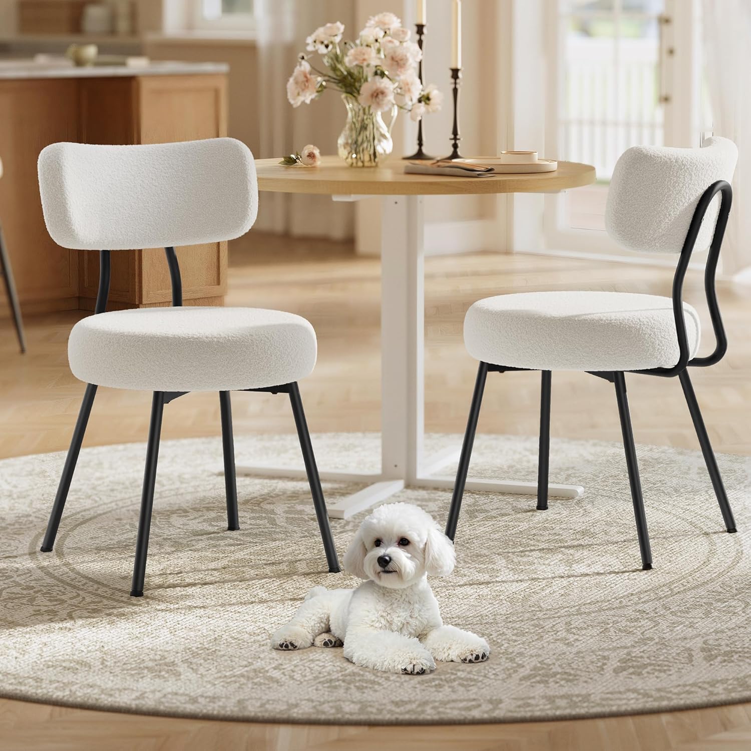 VASAGLE - lot de 2 chaises modernes, tissu peluche, acier, blanc KDC110W01
