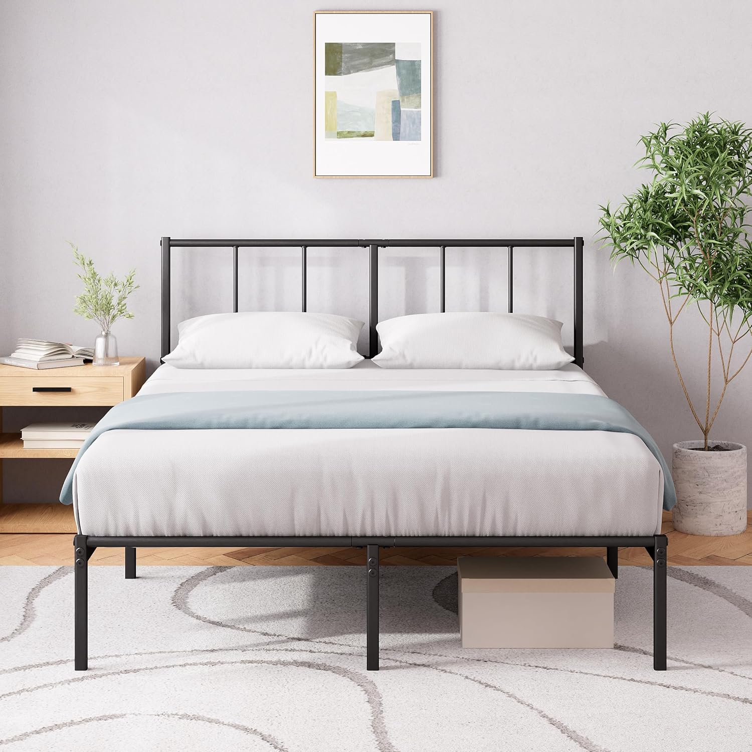 Zinus - Justin - 140x190 cm - sommier métal, tête de lit, rangement