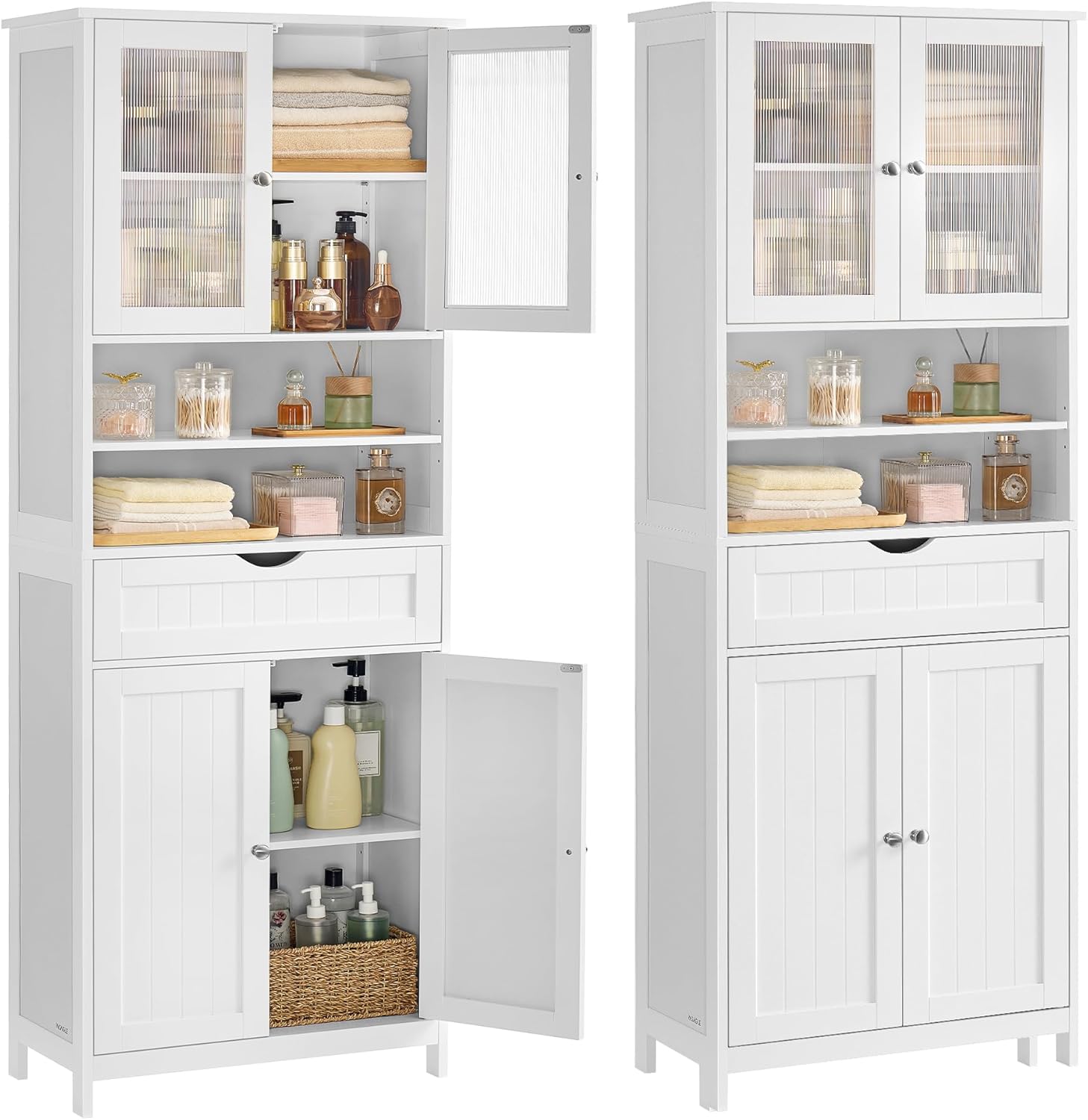VASAGLE - Armoire salle de bain réglable, tiroir, blanc, 60x30x80cm BBC768W01