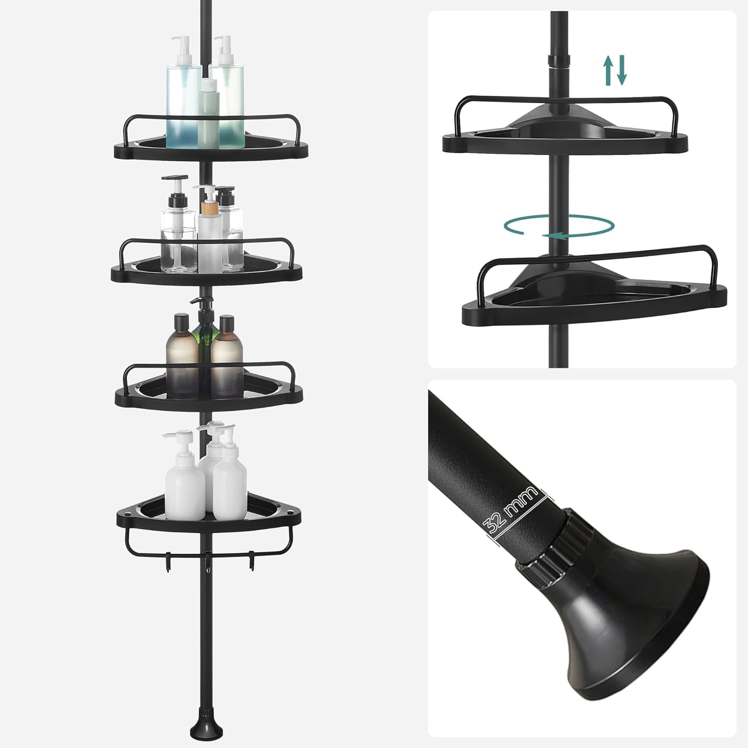 SONGMICS - étagère télescopique 85-305 cm - 4 niveaux réglables - rangement salle de bain - BCB001B01