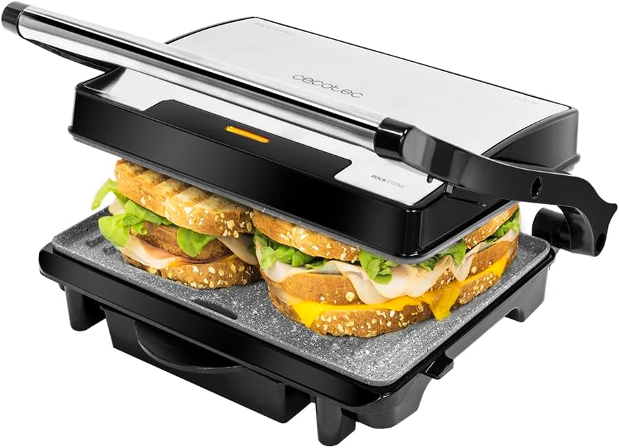 Cecotec - Grill électrique Full Open - 750W, revêtement RockStone, poignée froide, ouverture 180°