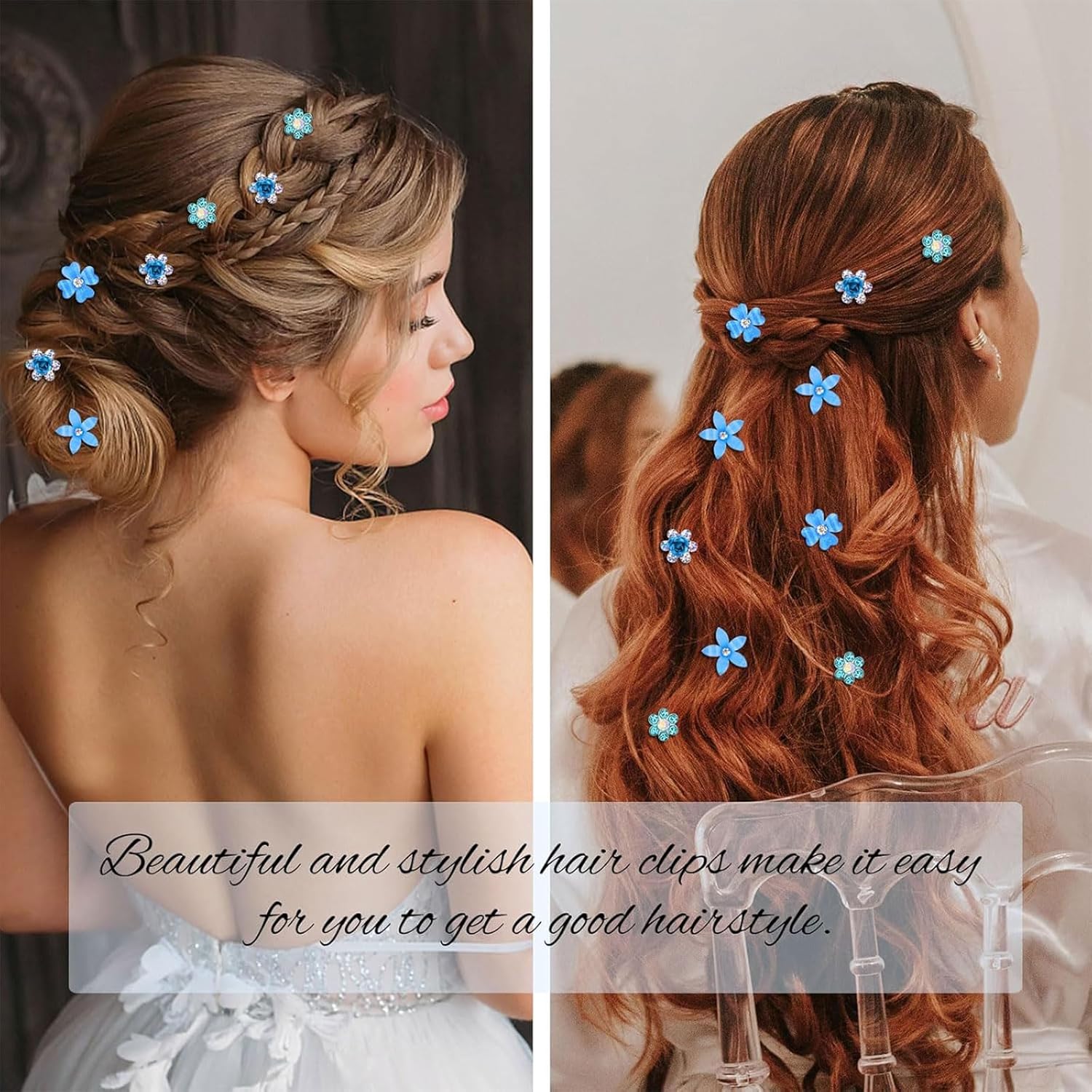 Pinces à cheveux - lot de 20 mini barrettes fleurs strass métal - 4 motifs