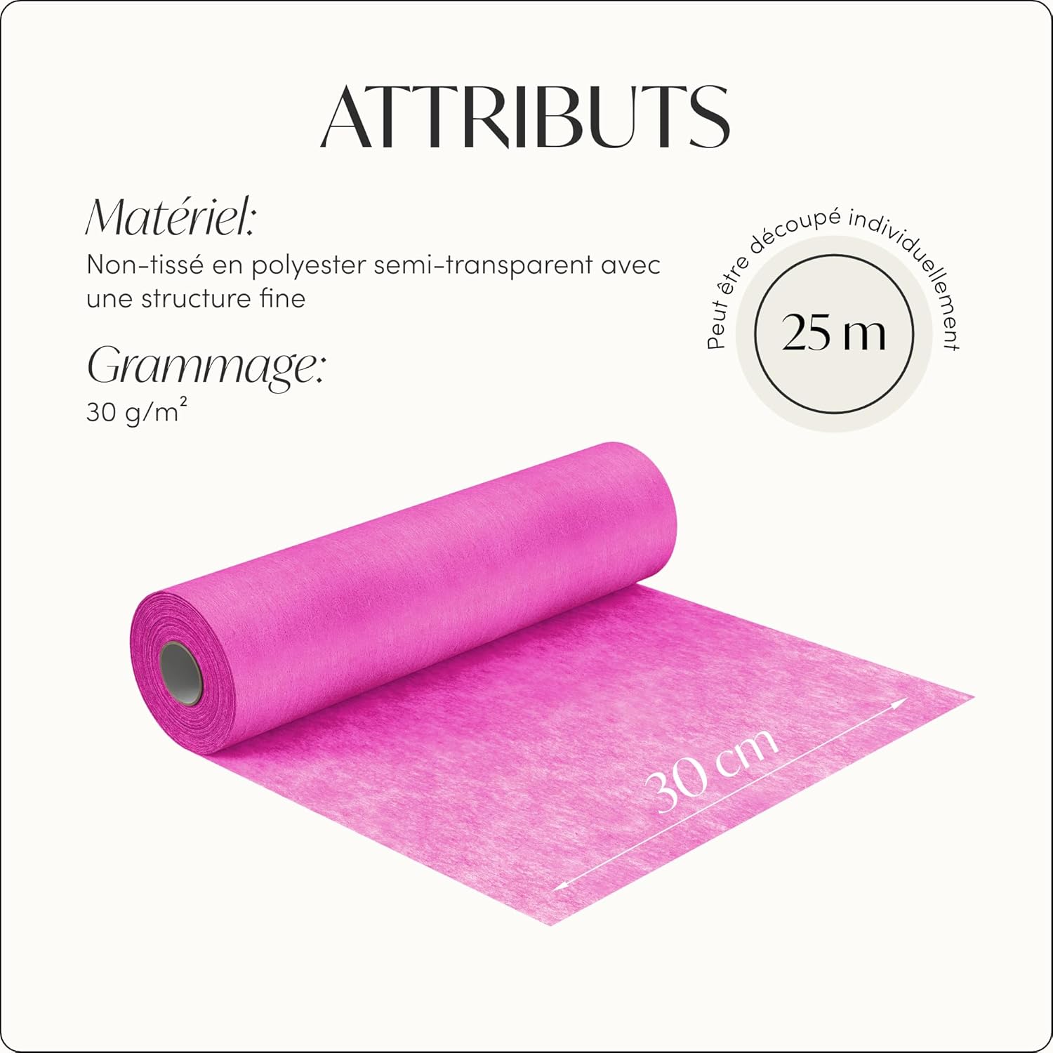 100%Mosel - Chemin de table non-tissé - 30x2500 cm - rose fuchsia, pour occasions spéciales