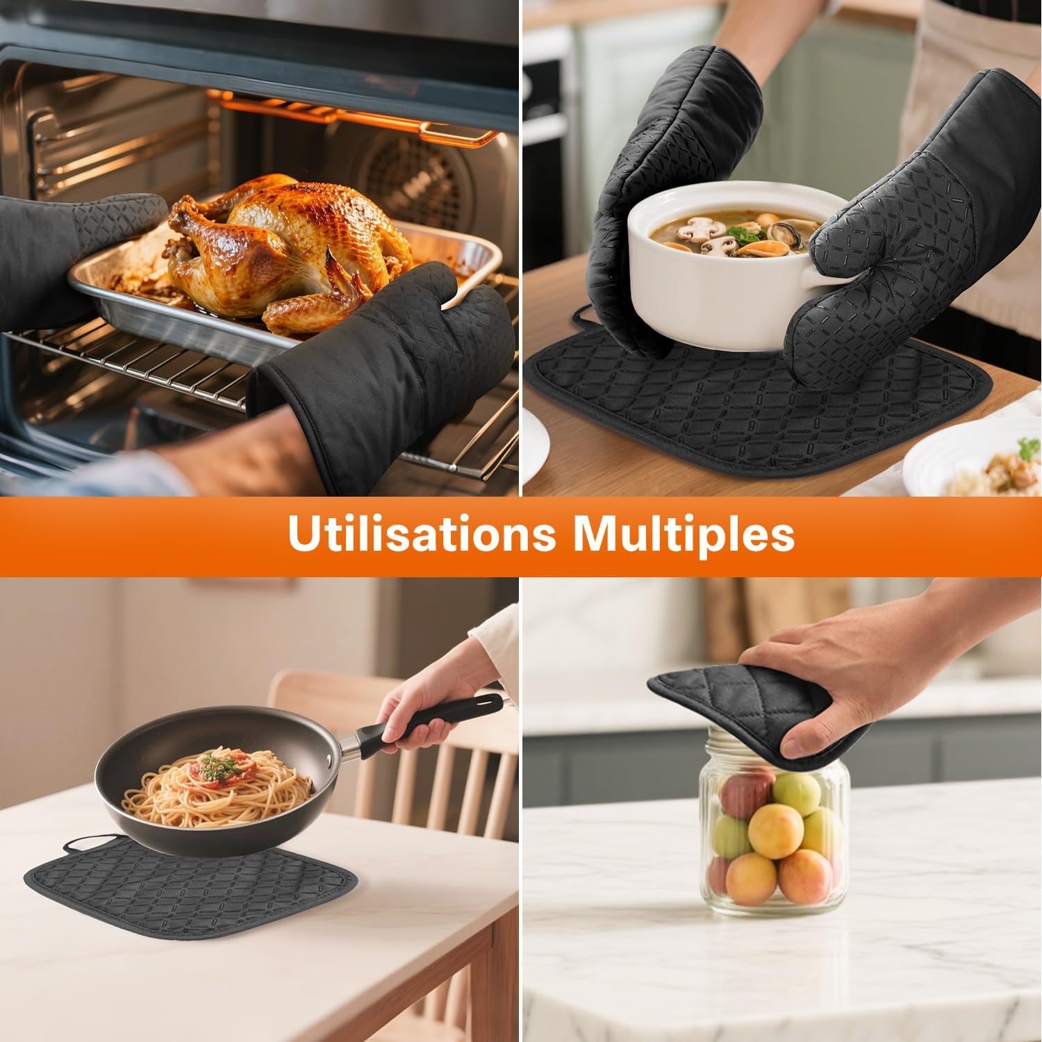 MILcea - Gant Four, lot de 4, 32cm - silicone antidérapant, résiste à 300°C