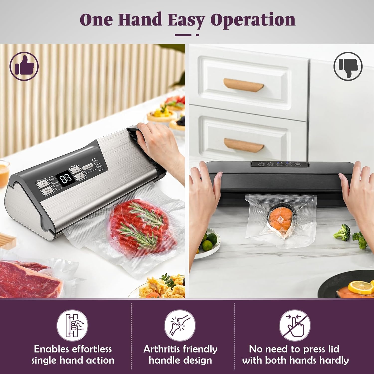 Mesliese - machine sous vide - 140W, double sceau, 95kPa, 1 main, coupeur intégré