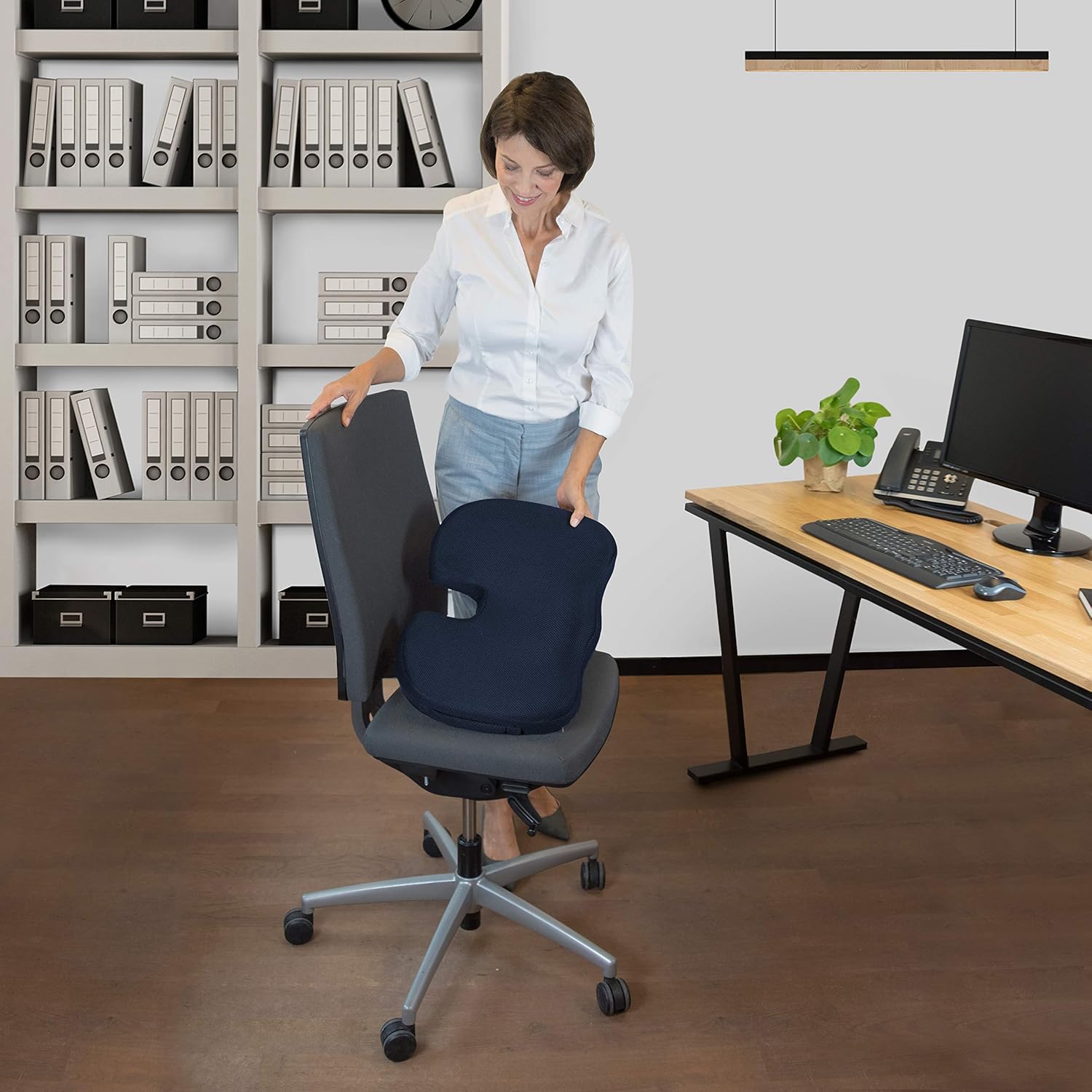 Bonmedico - Coussin standard ergonomique bleu, mousse mémoire, assise bureau