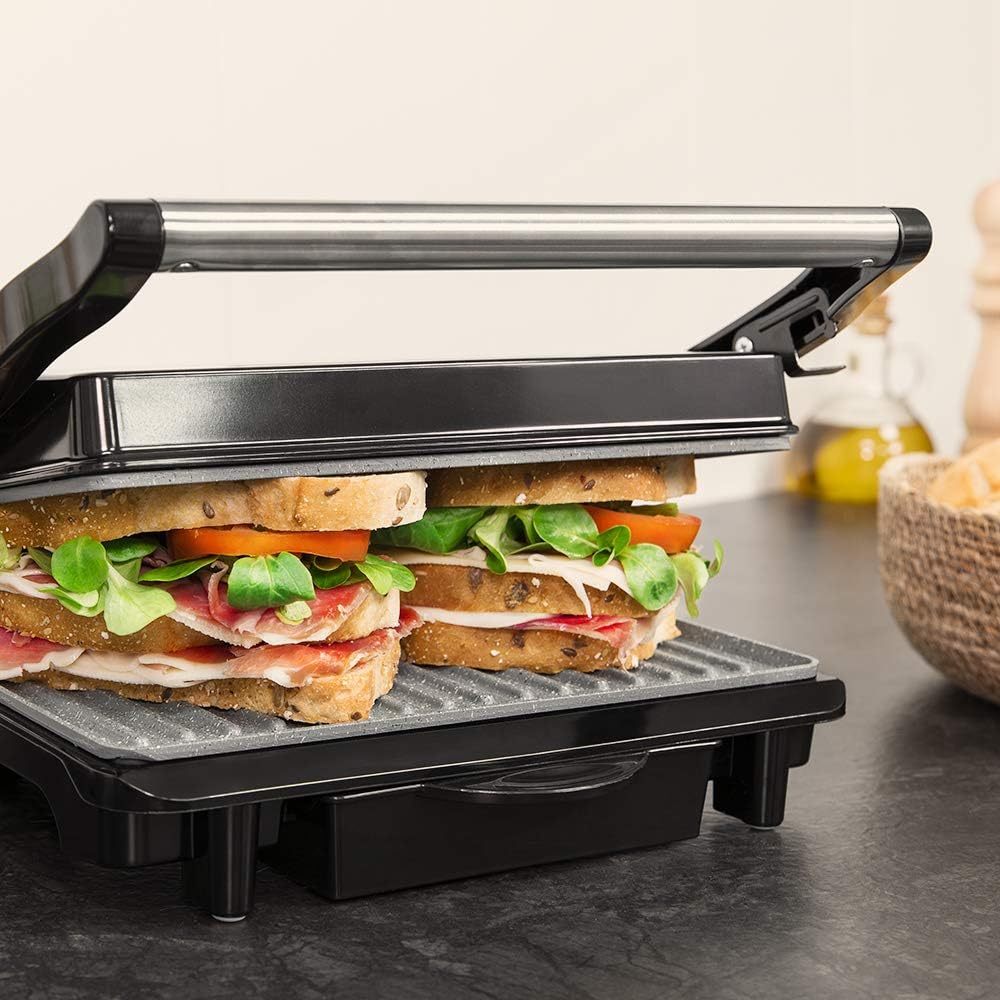 Cecotec - Grill électrique Full Open - 750W, revêtement RockStone, poignée froide, ouverture 180°