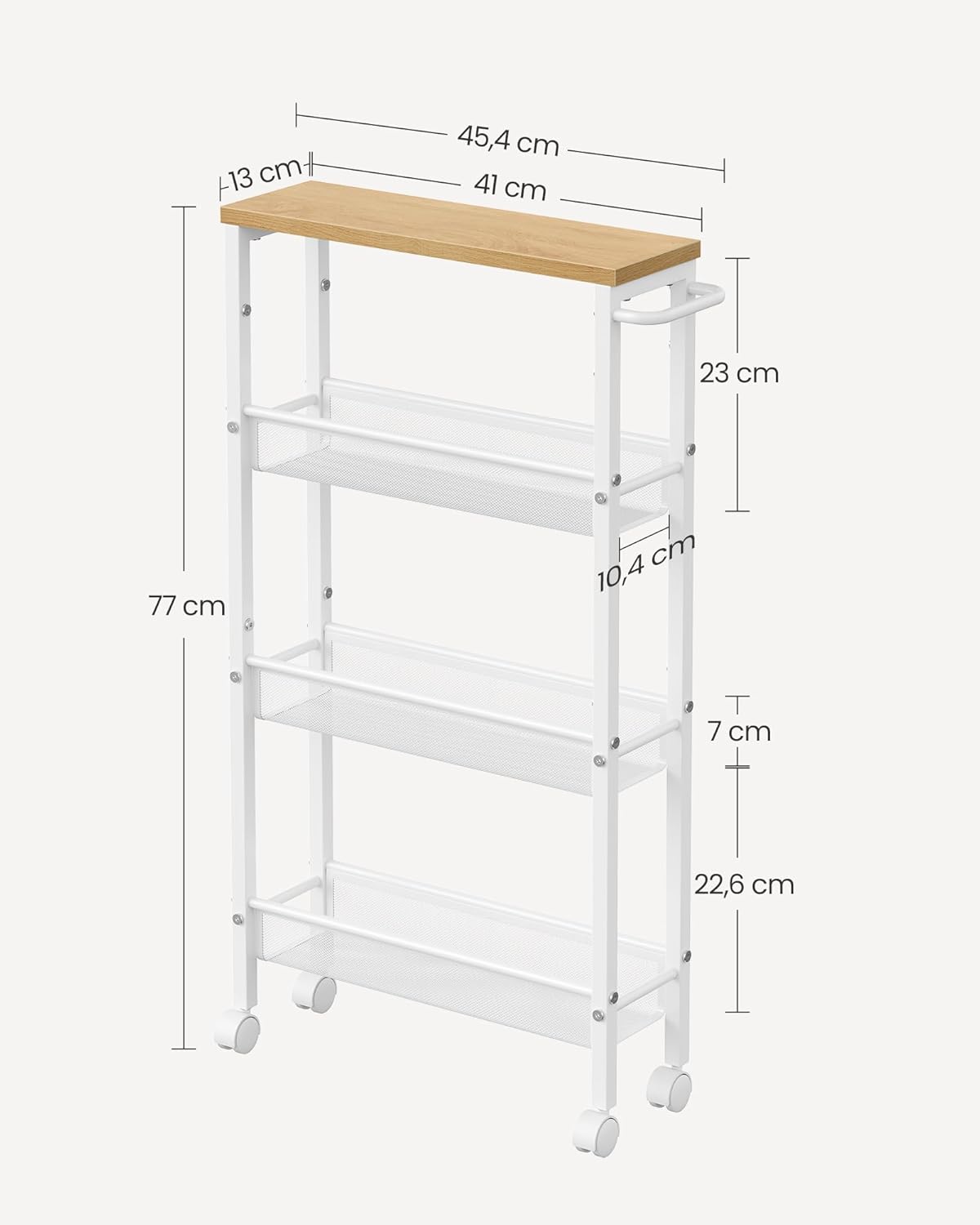 VASAGLE - desserte cuisine 4 niveaux, acier roulettes, 13x45,4x77cm, LRC032W09