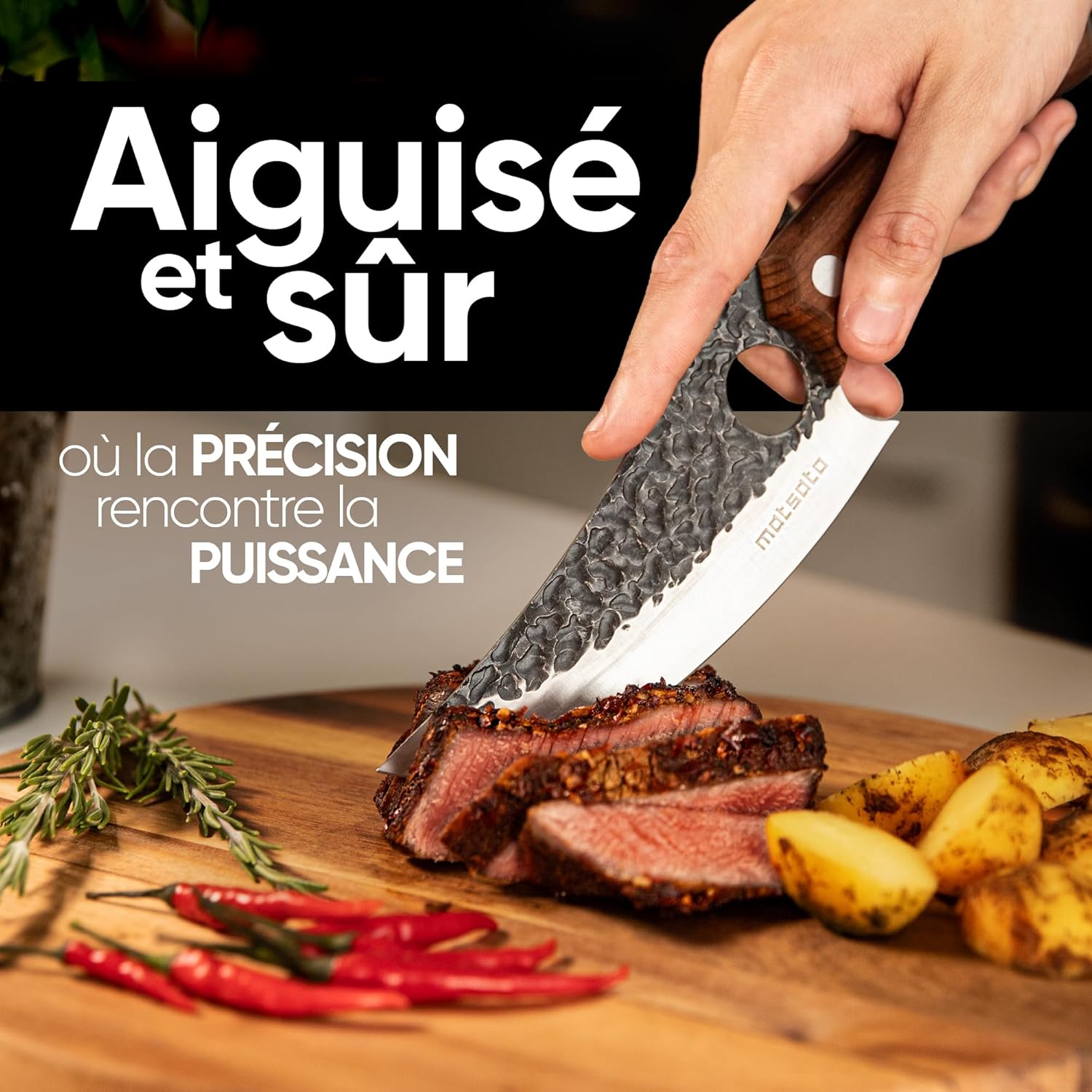 Matsato - Couteau Chef Pro - acier japonais - lame tranchante 20cm