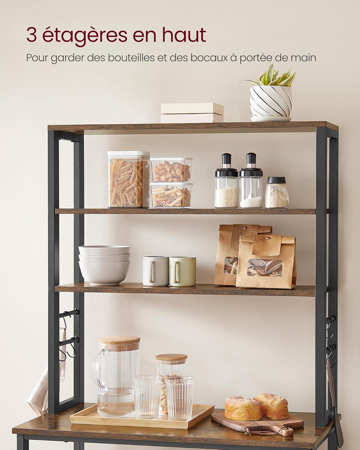 VASAGLE - étagère cuisine industrielle 40x80x167cm, 6 niveaux, crochets - KKS019B01