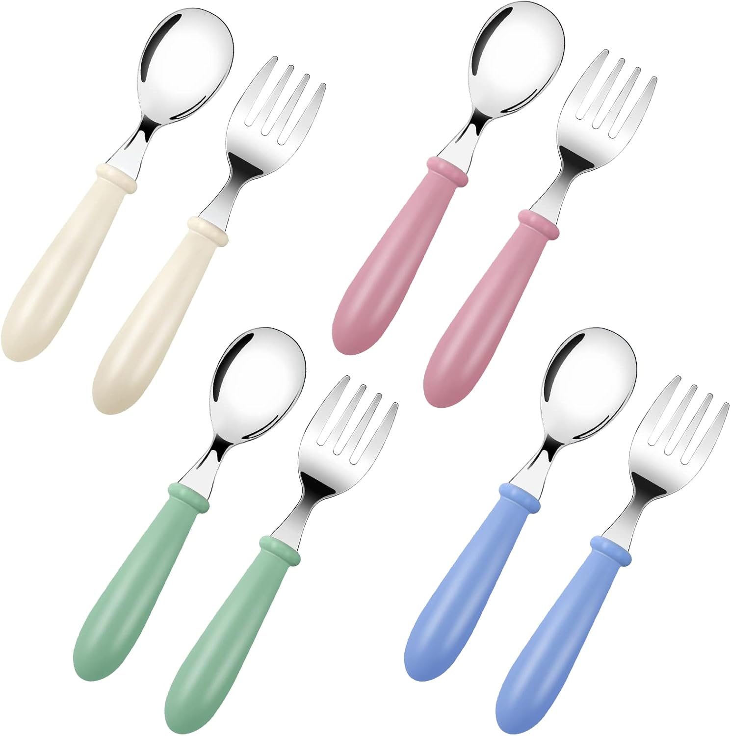 Couverts enfants inox 8 pièces - poignée ronde - coloris variés