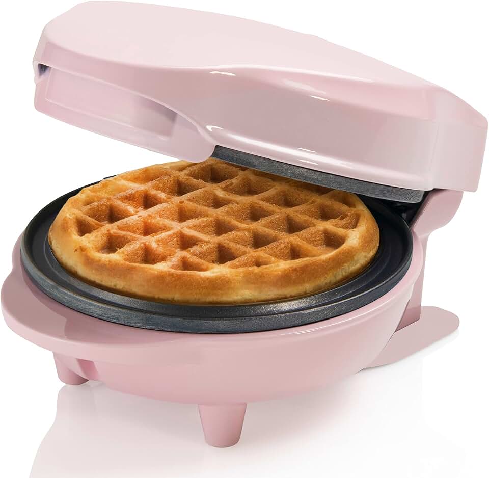 Bestron - Mini gaufrier rétro, revêtement antiadhésif, rose, compact