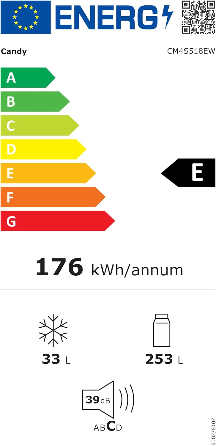 Candy – Réfrigérateur 1 porte 178 cm, 286L, freezer, silencieux, CM4S518EW
