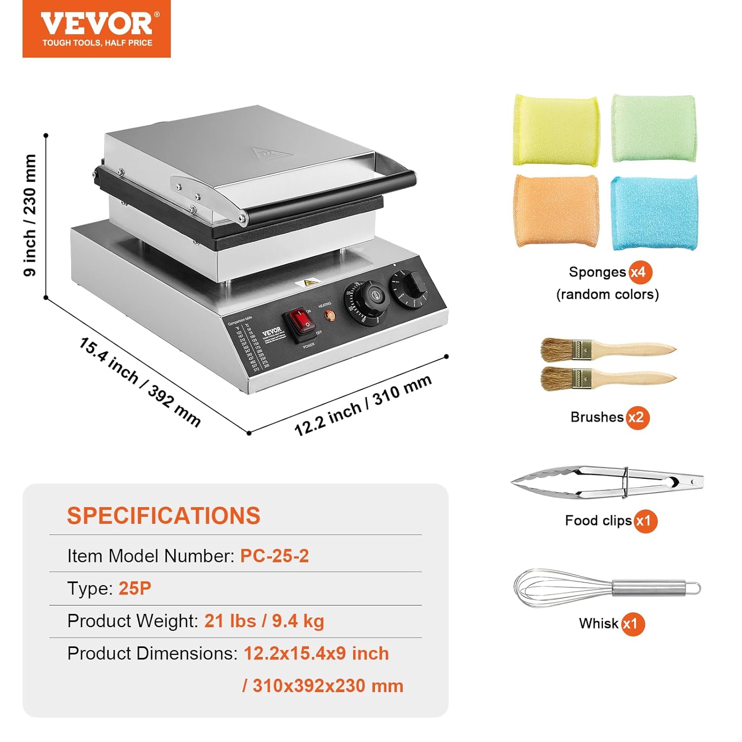 VEVOR - Appareil à Pancake, 25pcs, 43mm - inox, 1700W, temps/température réglables
