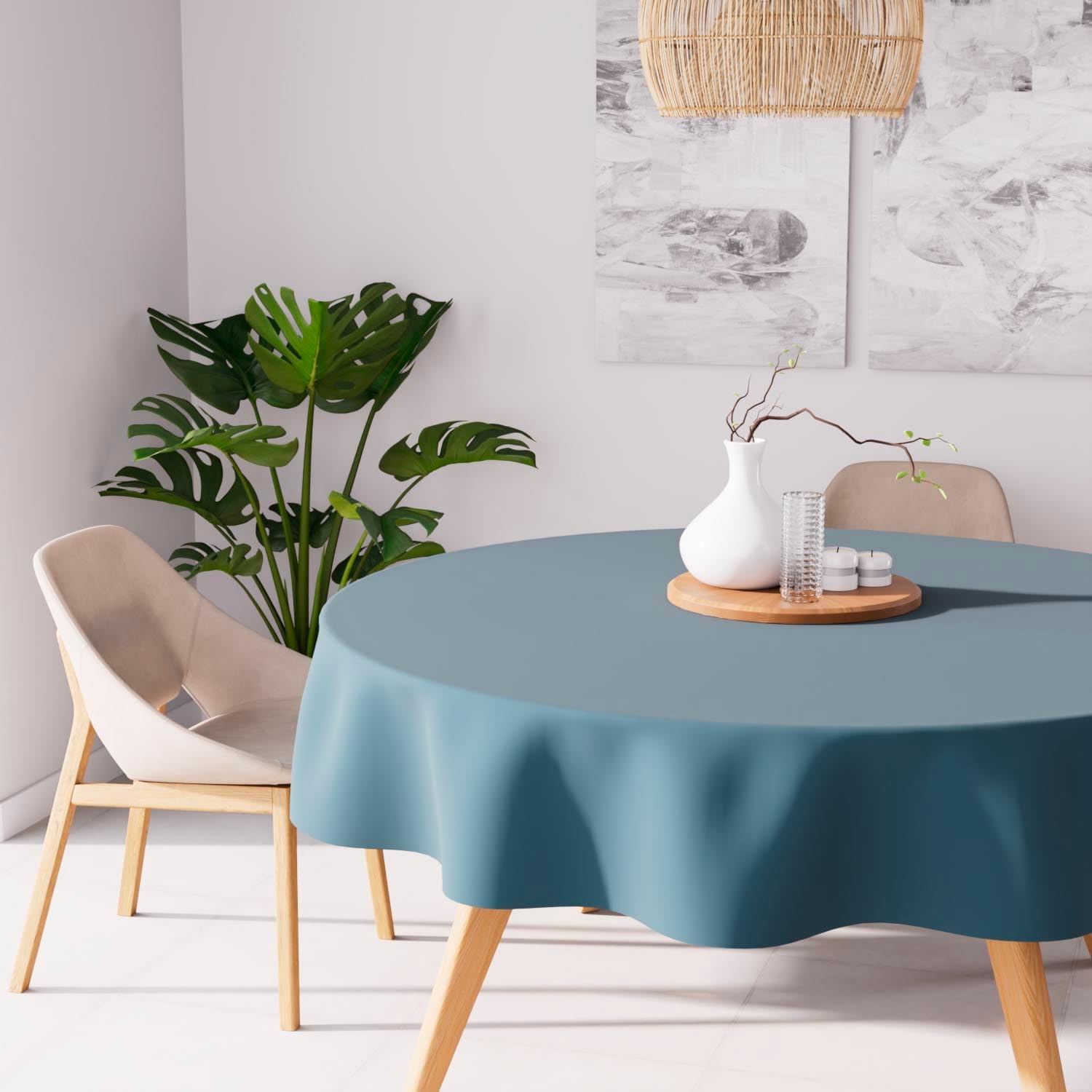 Soleil d'Ocre - Alix Nappe Ronde - 180 cm - polyester, anti-tâches, bleu céladon