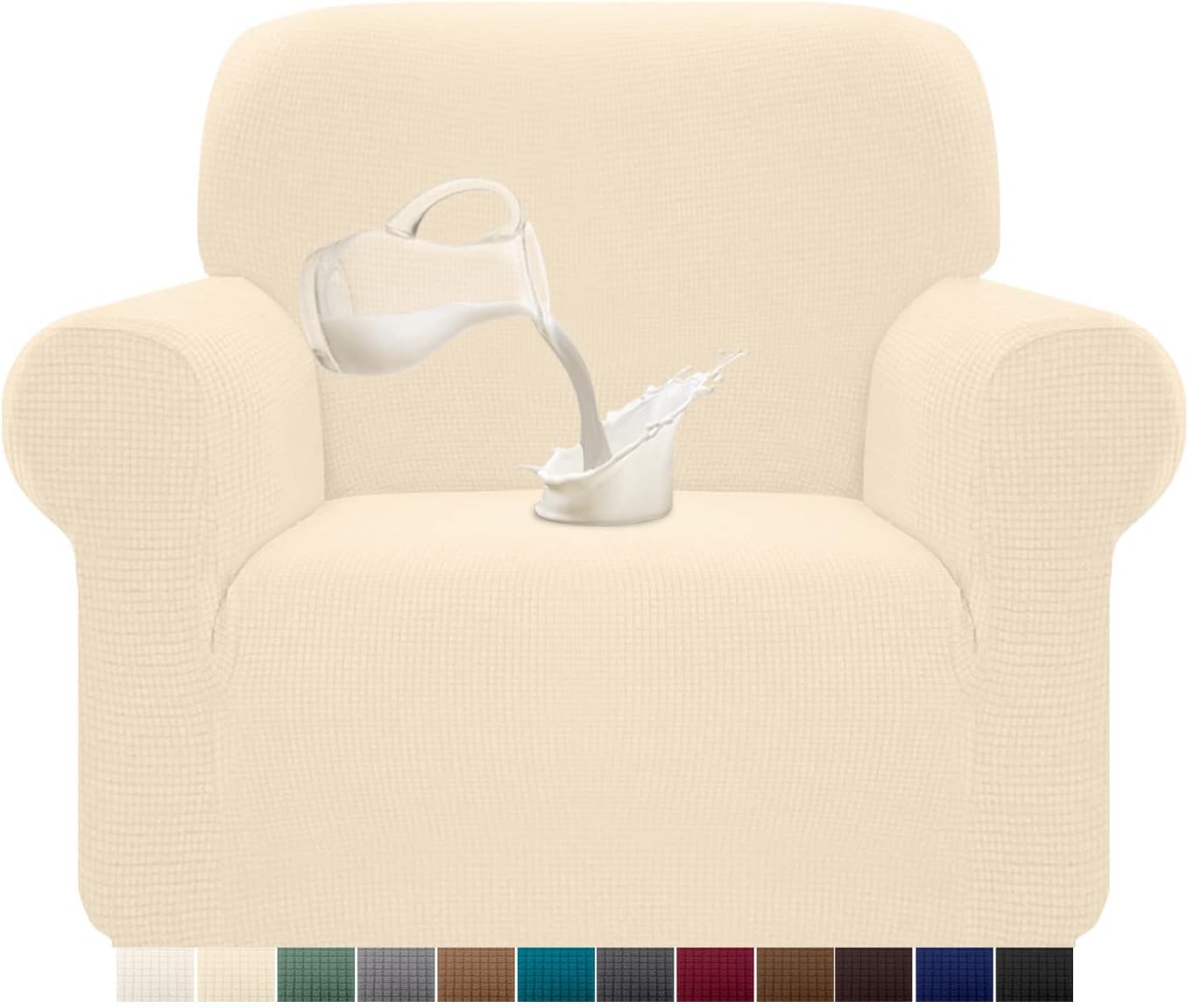 Granbest - housse canapé stretch jacquard 1 place - beige, imperméable, mousse antidérapante
