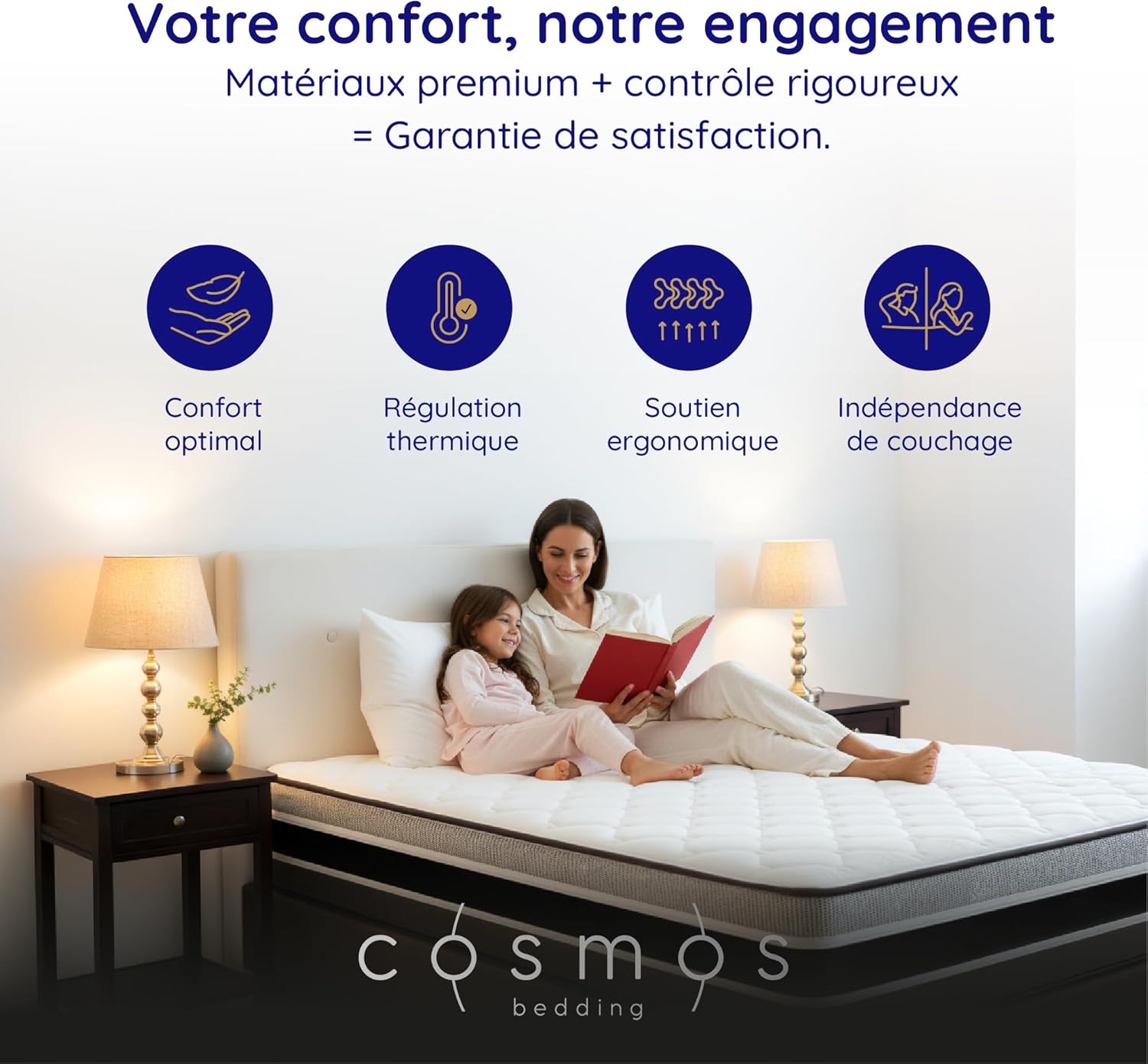 COSMOS - Upsilon Matelas hybride 140x190, mémoire de forme, 30cm, 7 zones
