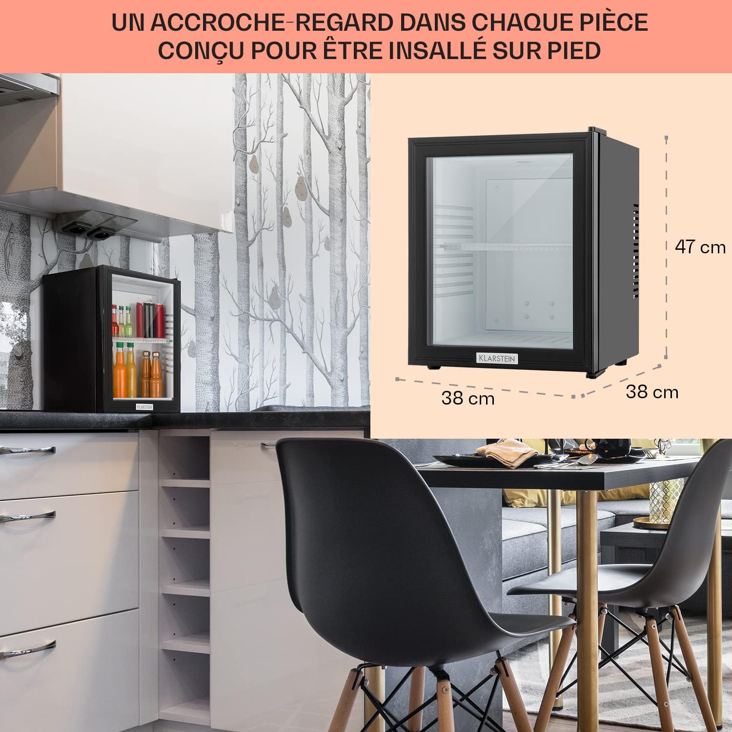Klarstein - Brooklyn Mini Frigo - 23L - porte vitrée, silencieux, 12-18°C