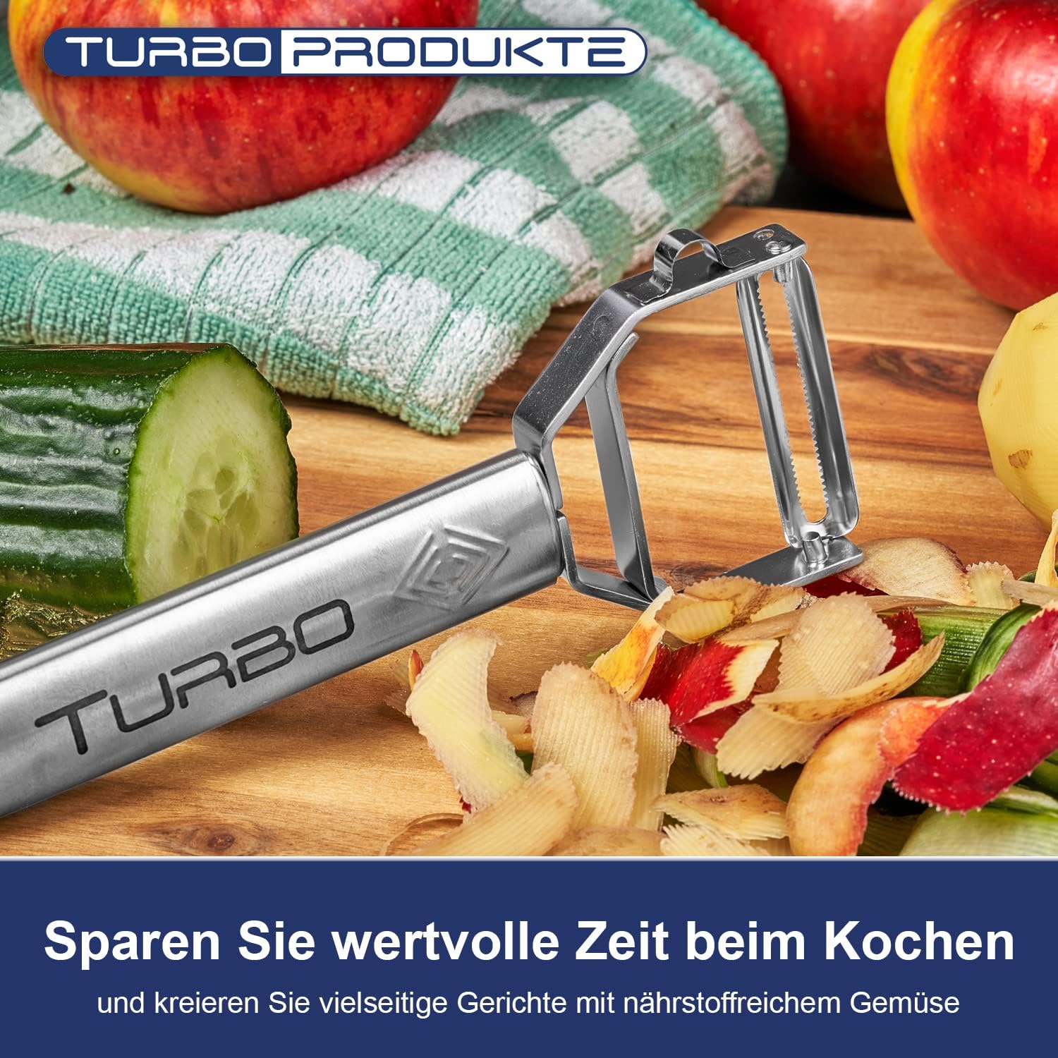 Turbo Produkte - Éplucheur inox 3en1 - ambidextre, lame pendulaire