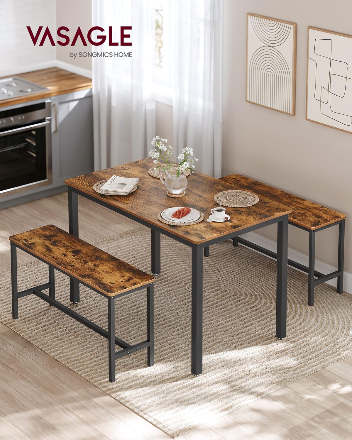 VASAGLE - table à manger 3 pièces - 110x70x75 cm - acier et bois - KDT070B01