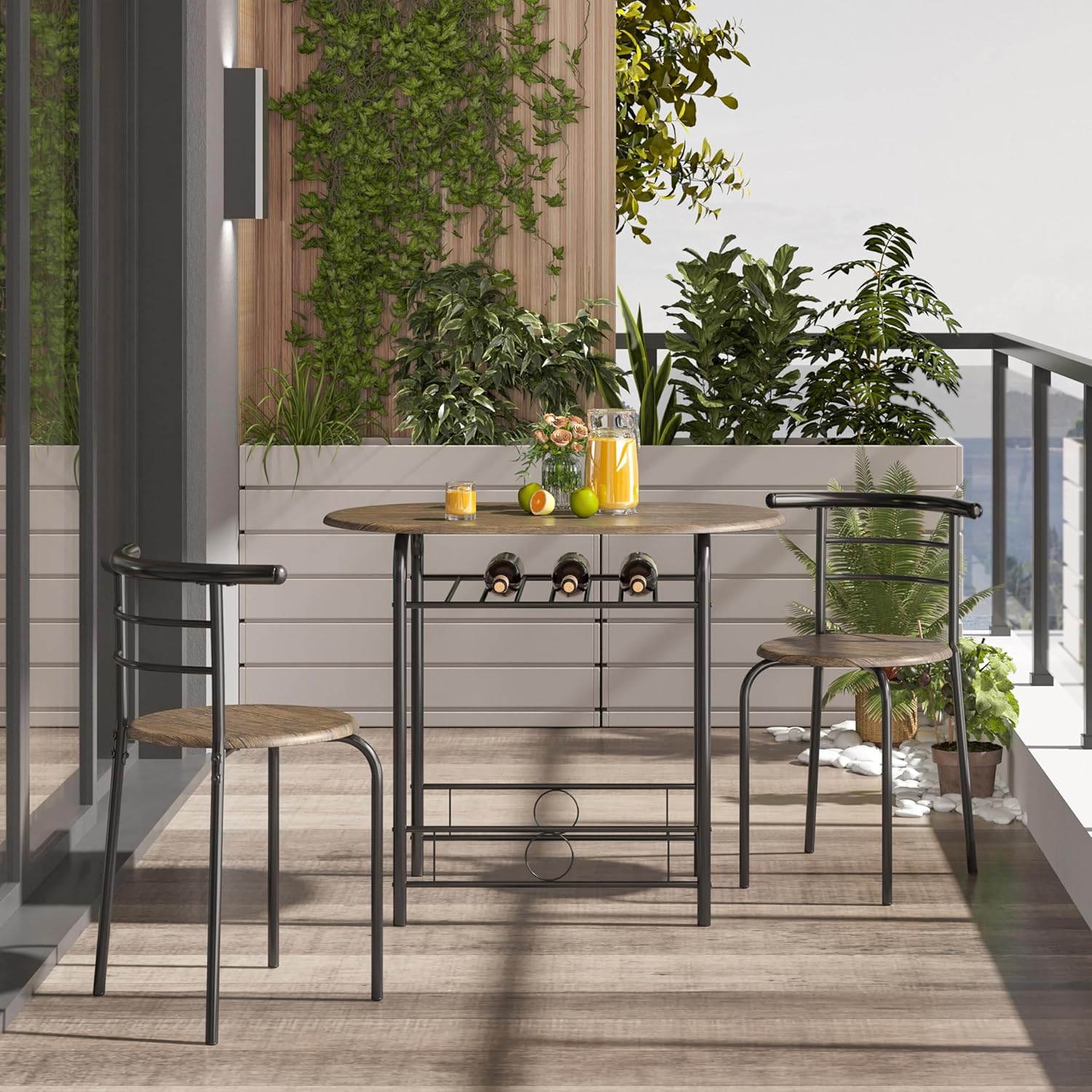 Yaheetech - Table ronde + 2 chaises - 90x53x75,5 cm - Bois métal compact