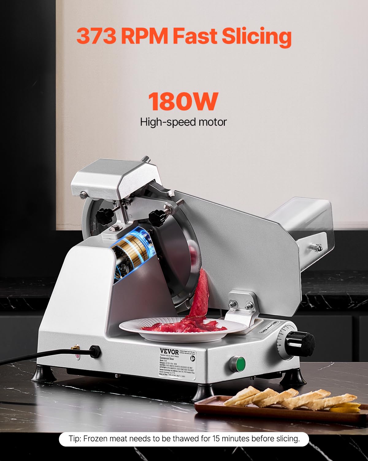 VEVOR - trancheuse à viande 180W - lame 65Mn 0-10mm, électrique