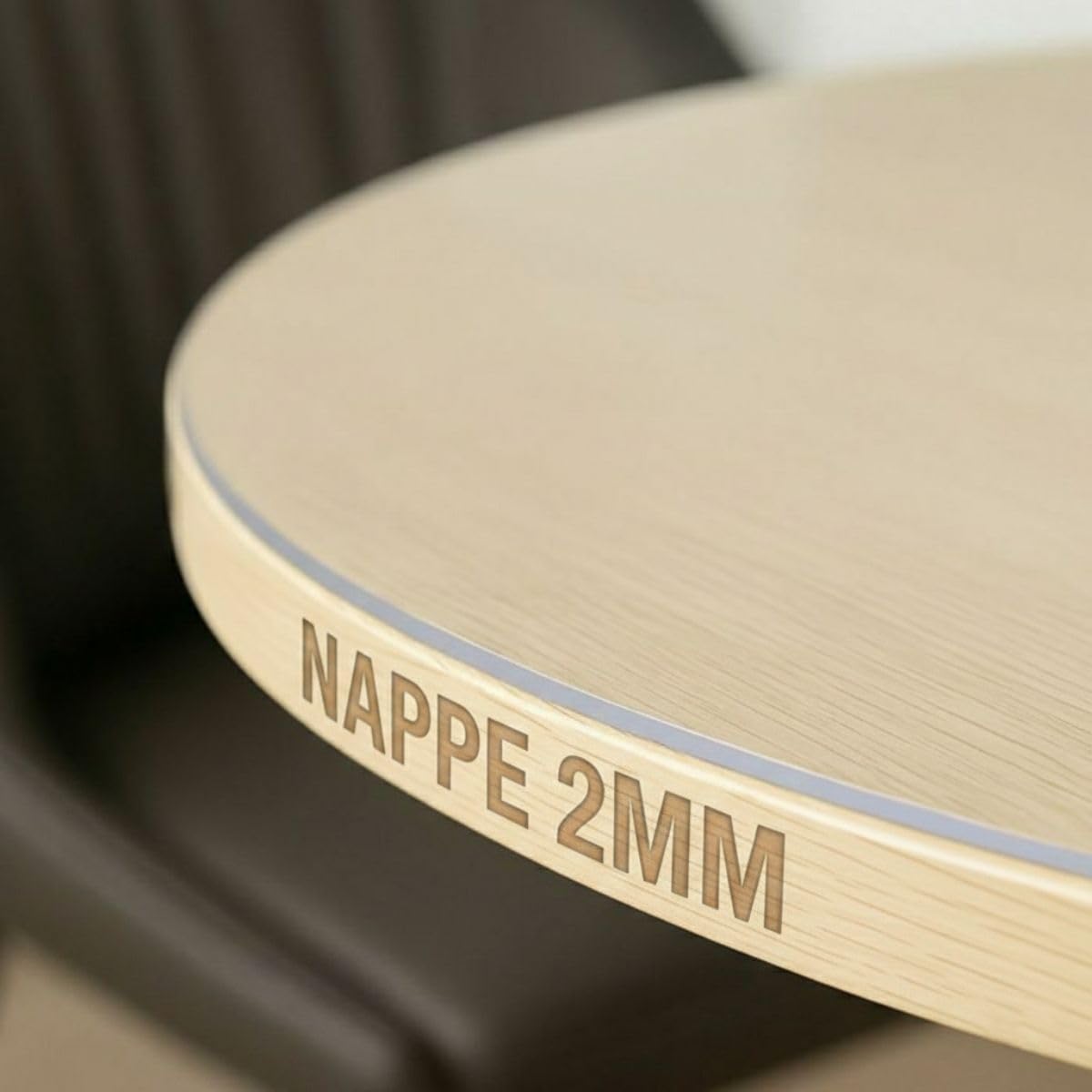 Nappe transparente ronde – 70 cm Ø – PVC 2mm – anti-tache, bords inclinés
