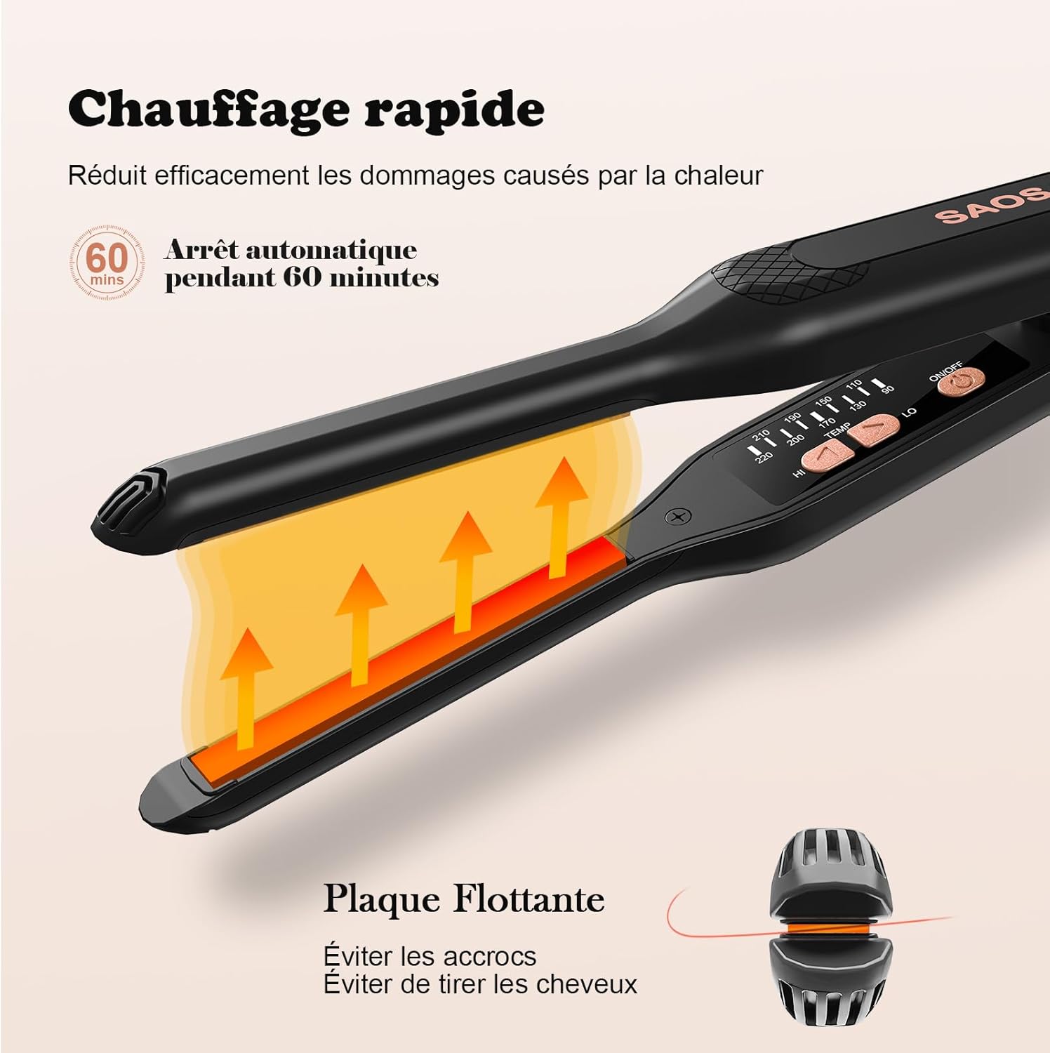 SAOSA - Mini Lisseur 2-en-1 - Compact - Céramique, 90°C-210°C, double tension