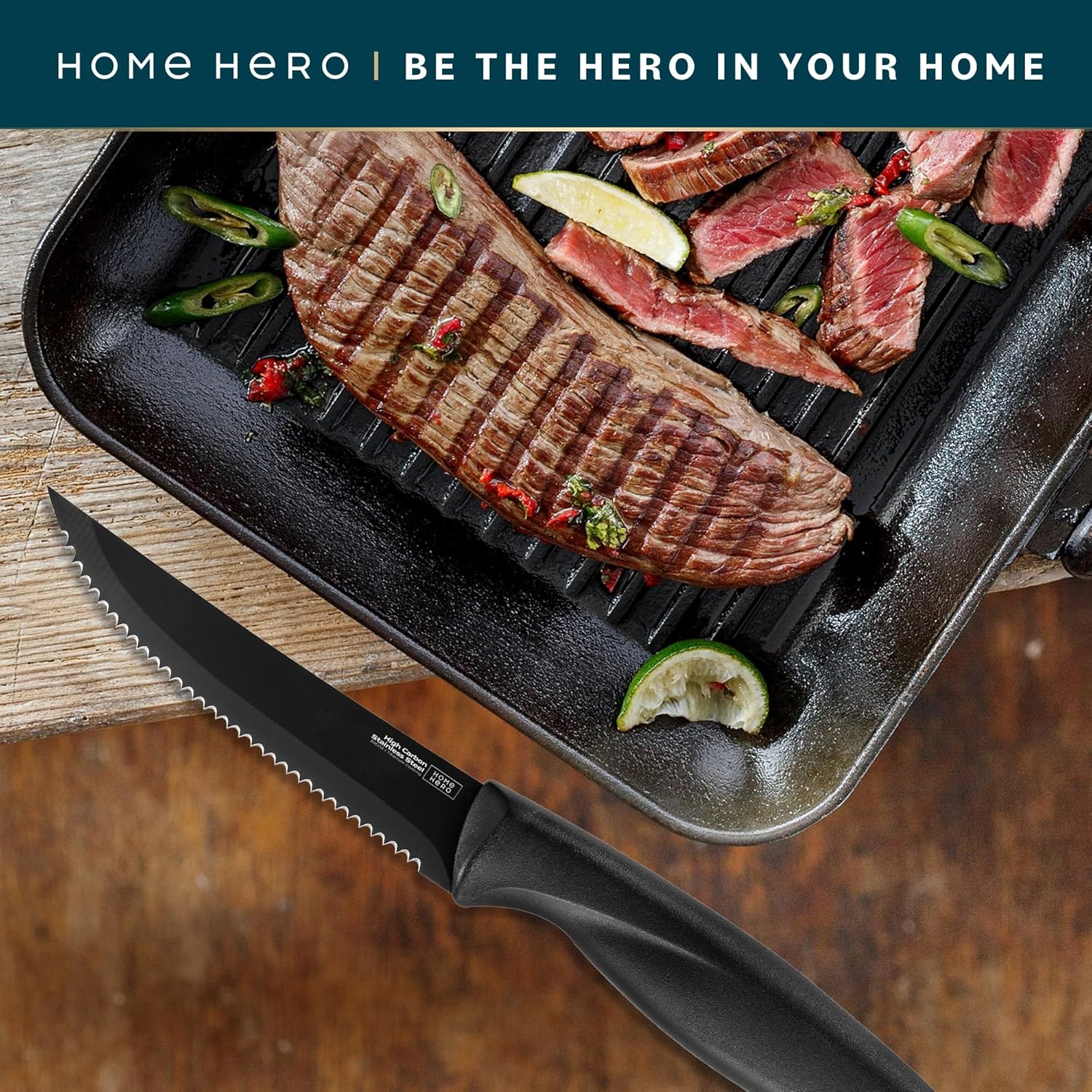 Home Hero - Cuisine Professionnel - set couteaux inox, aiguiseur inclus