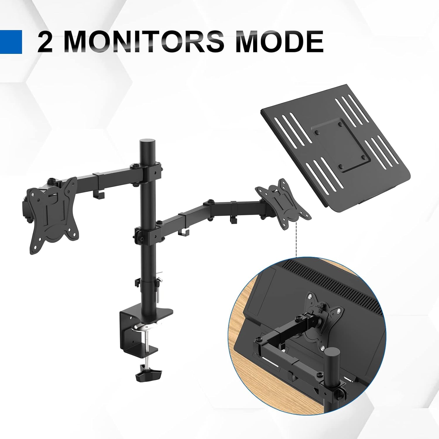 GRIFEMA - support écran double avec plateau - VESA 75x75/100x100, 360° pivotant, hauteur réglable, 10kg max