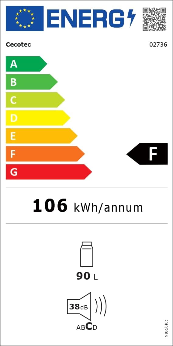 Cecotec - Bolero CoolMarket TT Origin 90 - 90L - Mini frigo rétro avec ICEBOX, LED, poignée chromée, ouvre-bouteilles