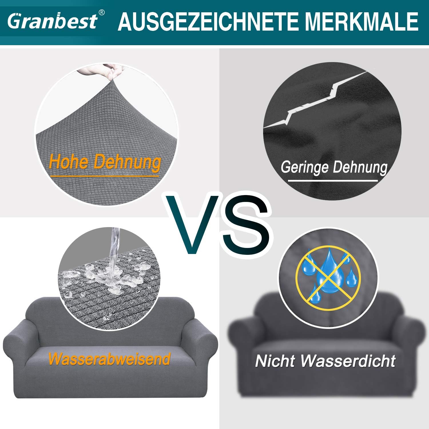 Granbest - Housse canapé stretch imperméable 4 places - Gris clair
