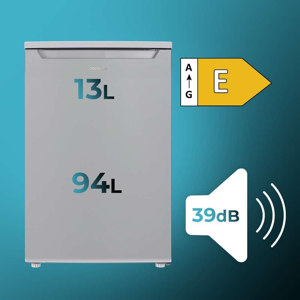 Cecotec - Bolero CoolMarket TT 107 Inox - 107L - porte réversible, congélateur, faible bruit, classe E
