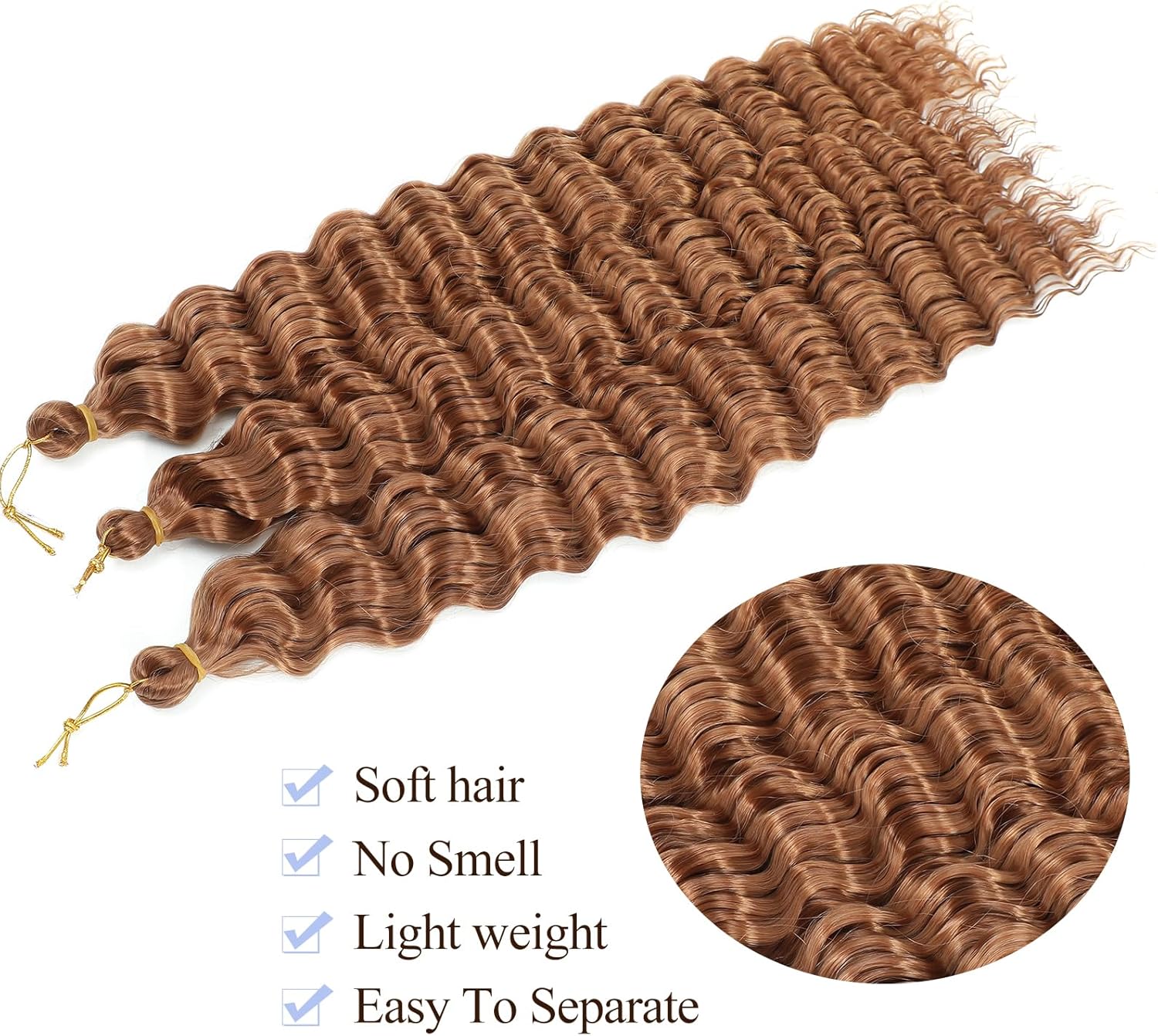 Extensions cheveux - Ocean Wave Deep Wave - 18 pouces - synthétiques bouclés, pack de 3, couleur 30#