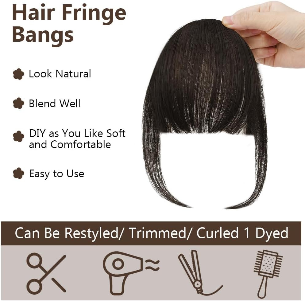 Extension Frange à Clip - air bangs - marron noir - effet naturel