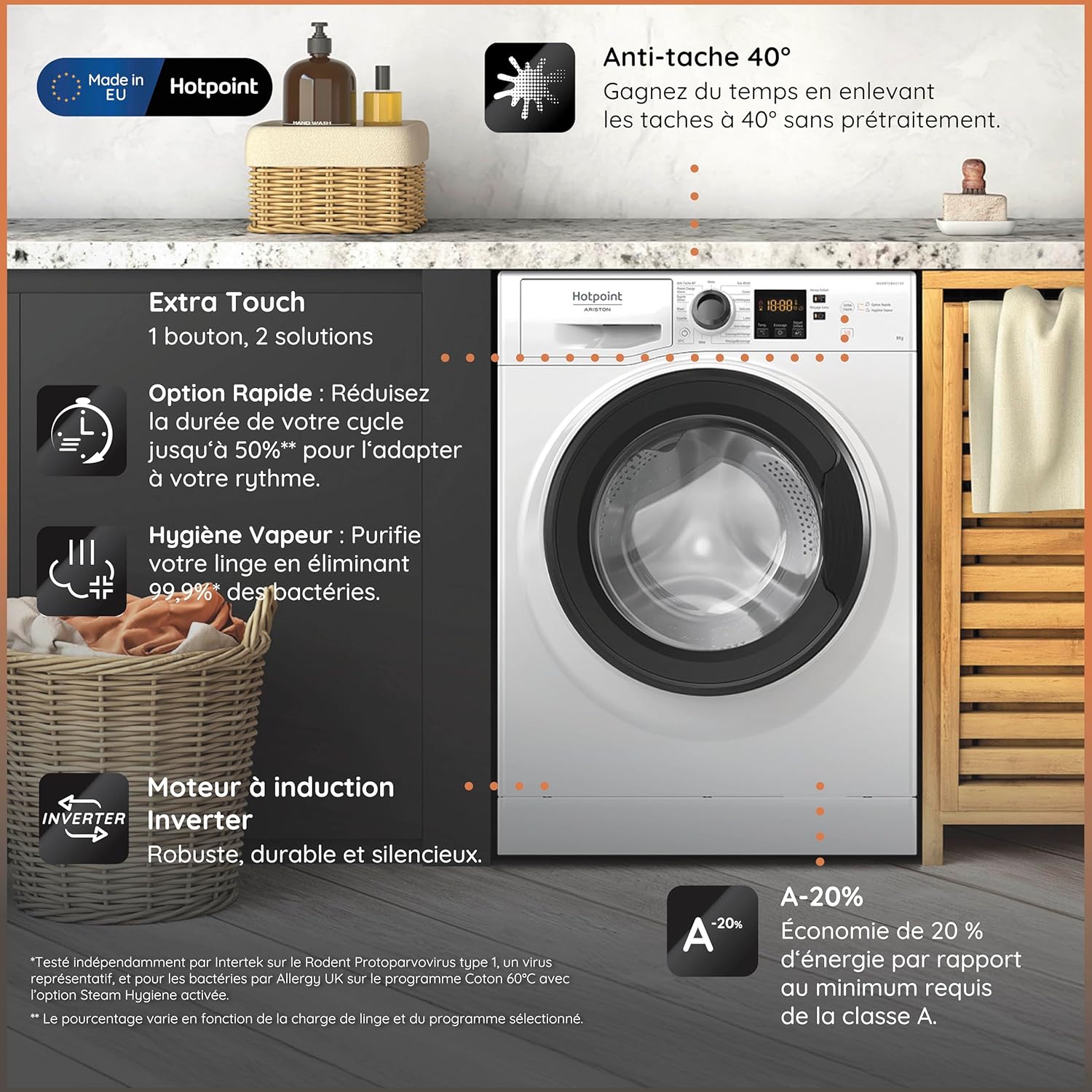 Hotpoint -  8kg, 1400trs, écran digital